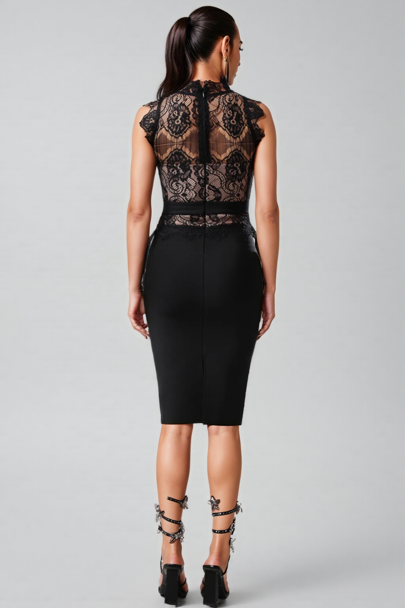 Lazze Sleeveless Lace Bandage Midi Dress