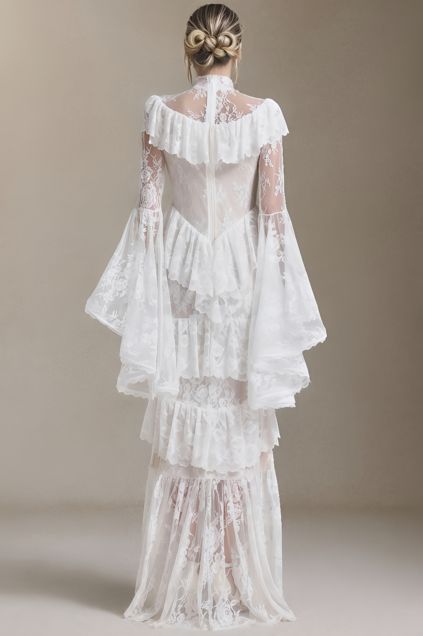 Prynn Long-Sleeved Flounce Lace Maxi Dress