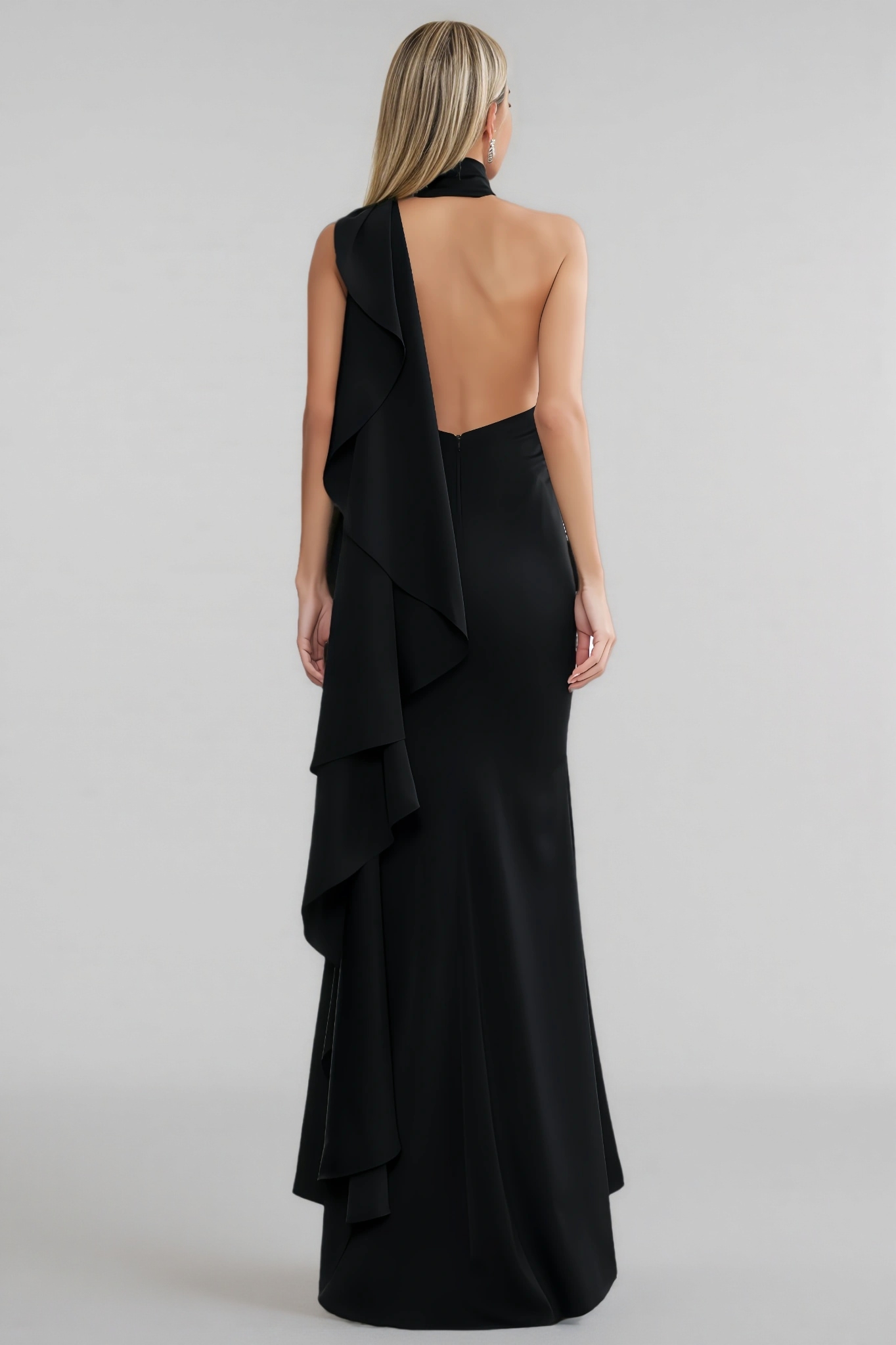 Jonilt Sleeveless Halter Flounce Maxi Dress