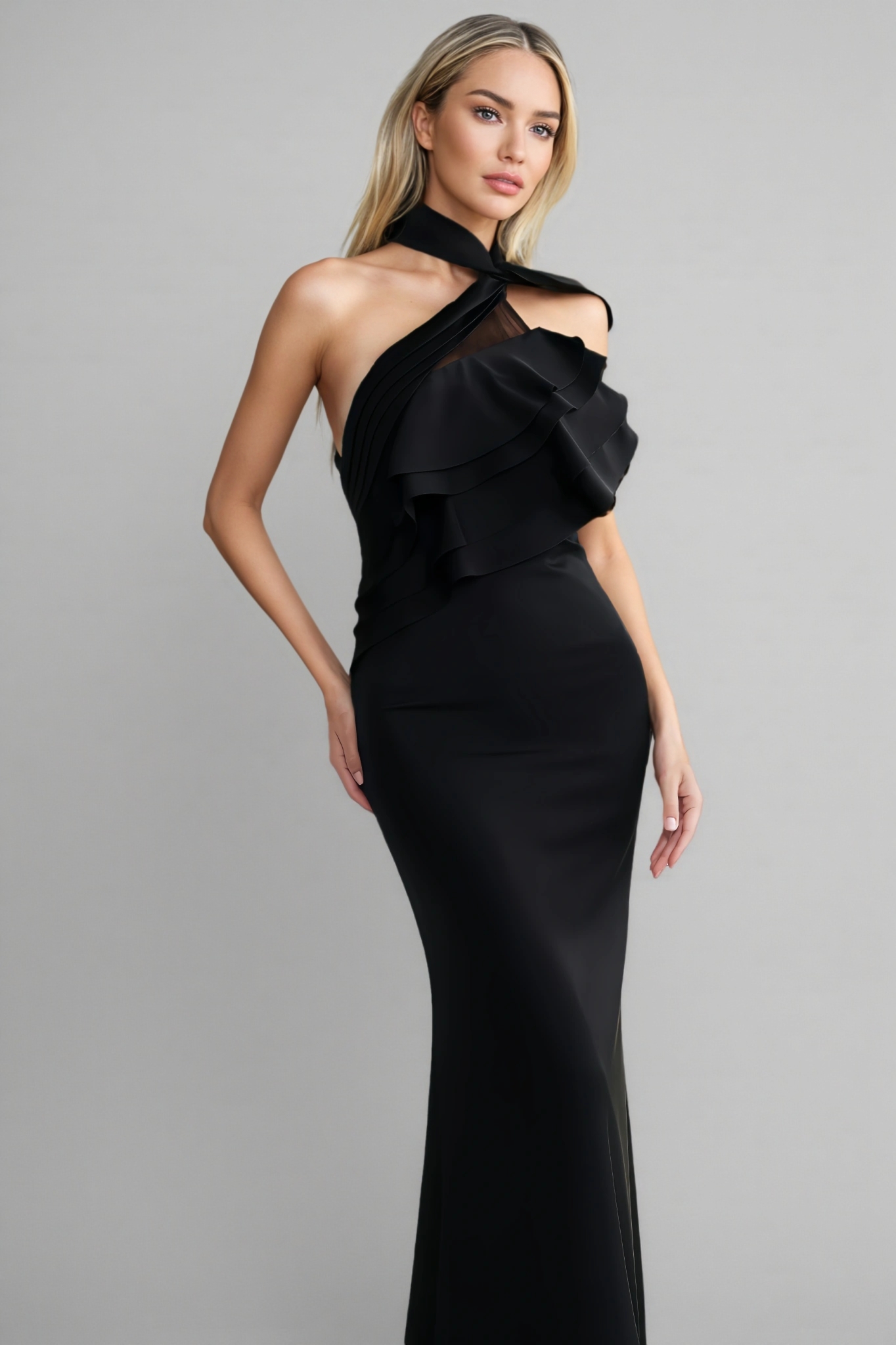 Jonilt Sleeveless Halter Flounce Maxi Dress