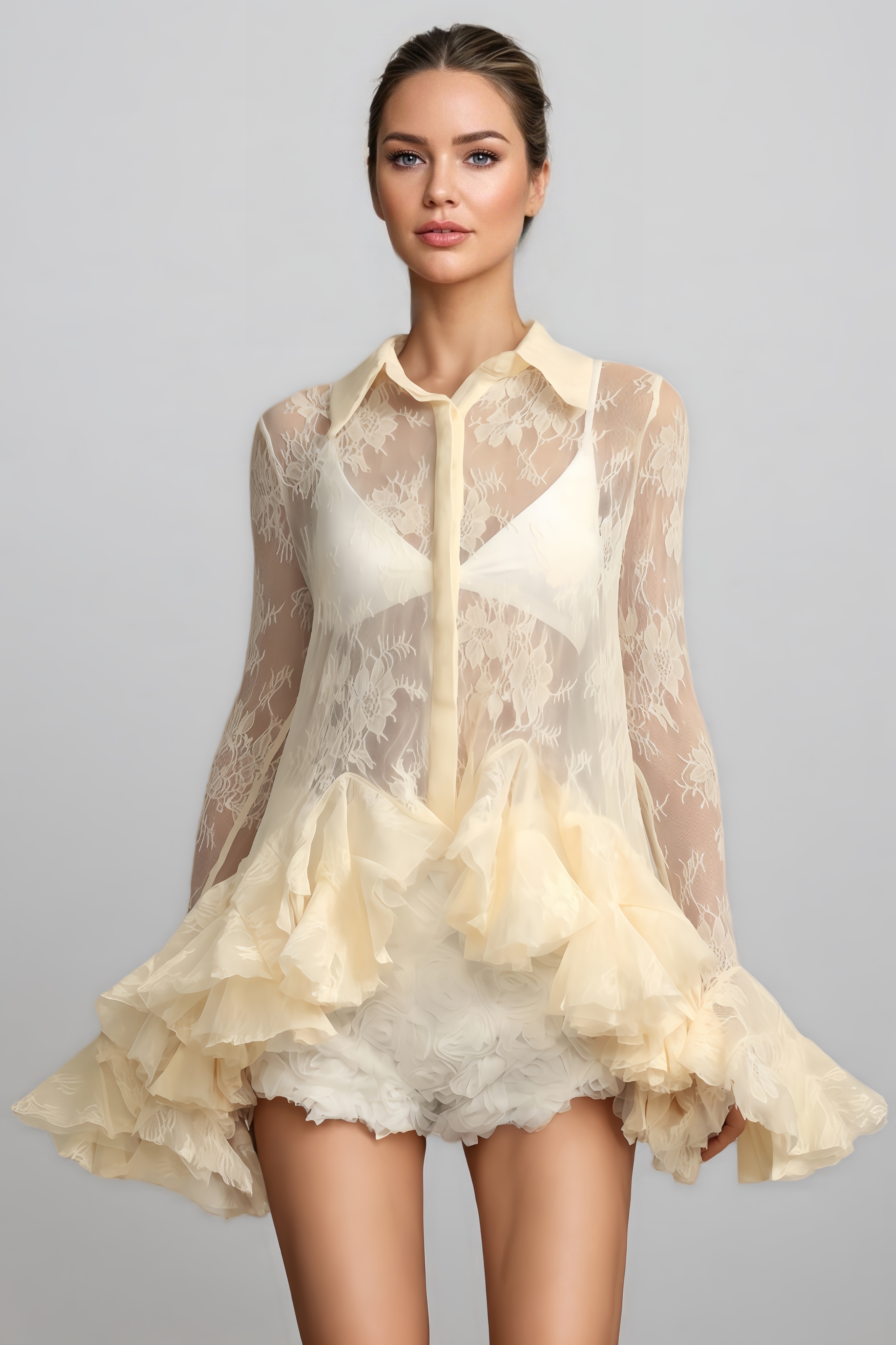 Yalia Lace Blouse Mini Dress