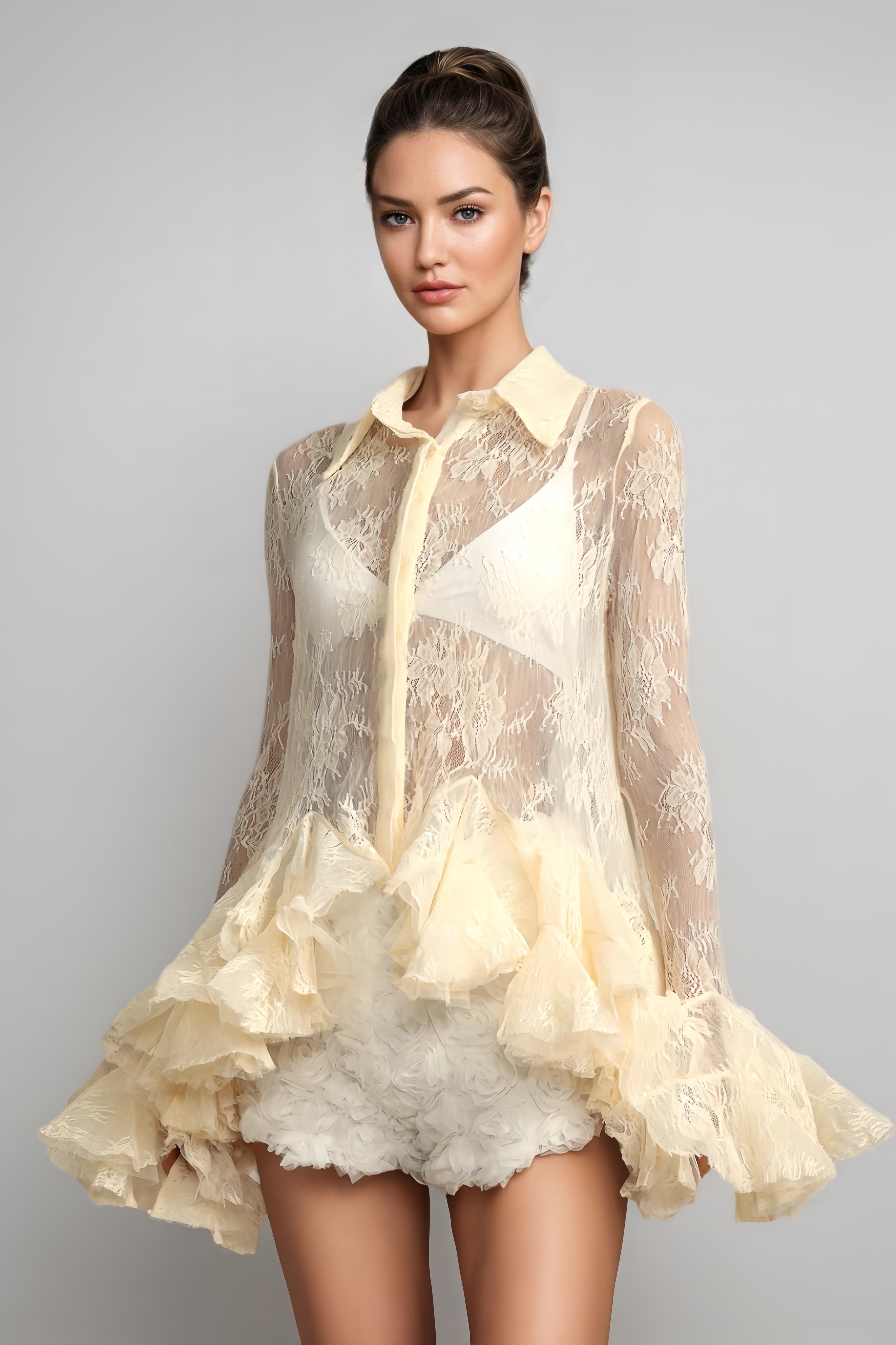 Yalia Lace Blouse Mini Dress