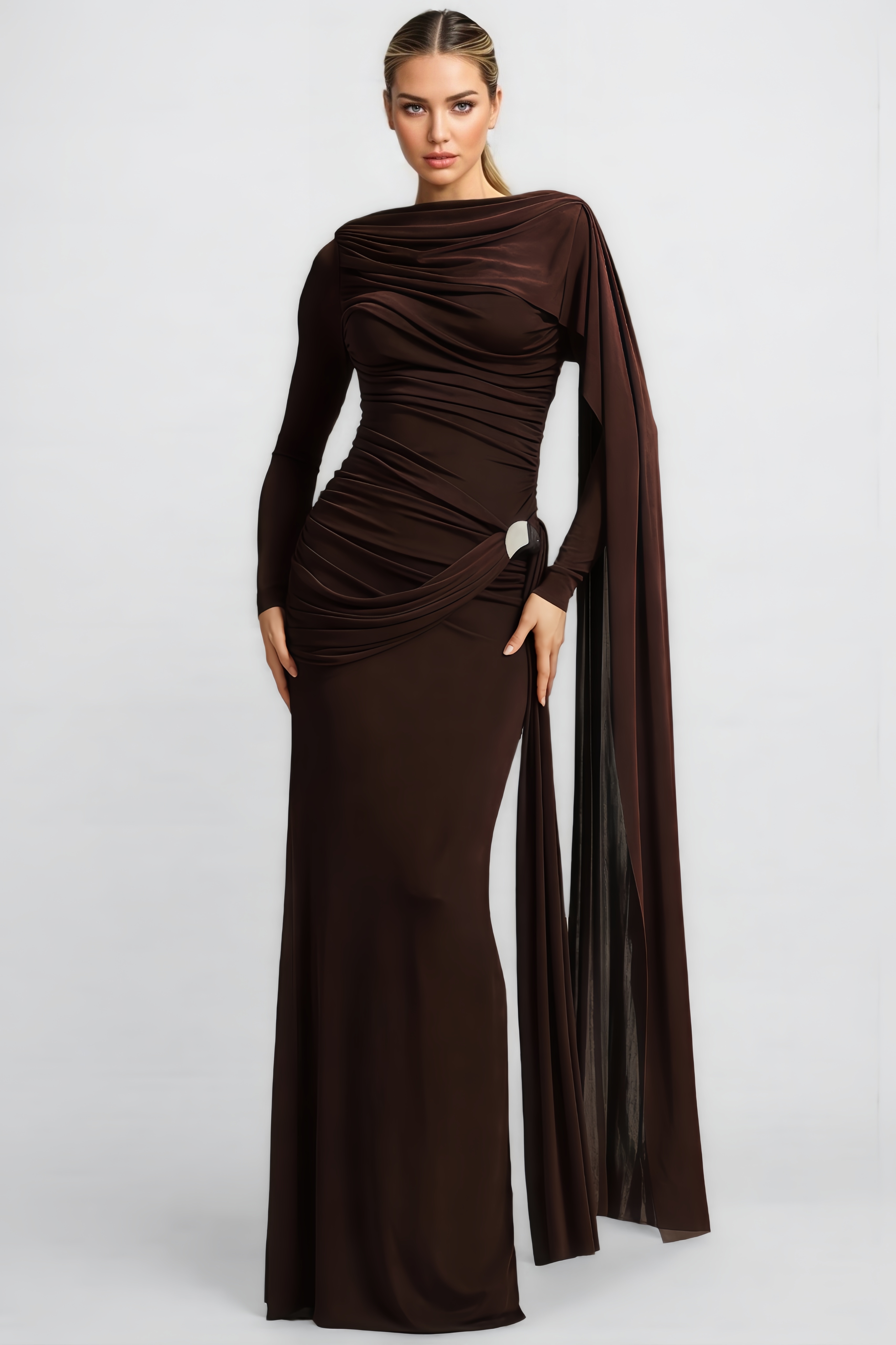 Analu Long-Sleeved Pleated Maxi Dress