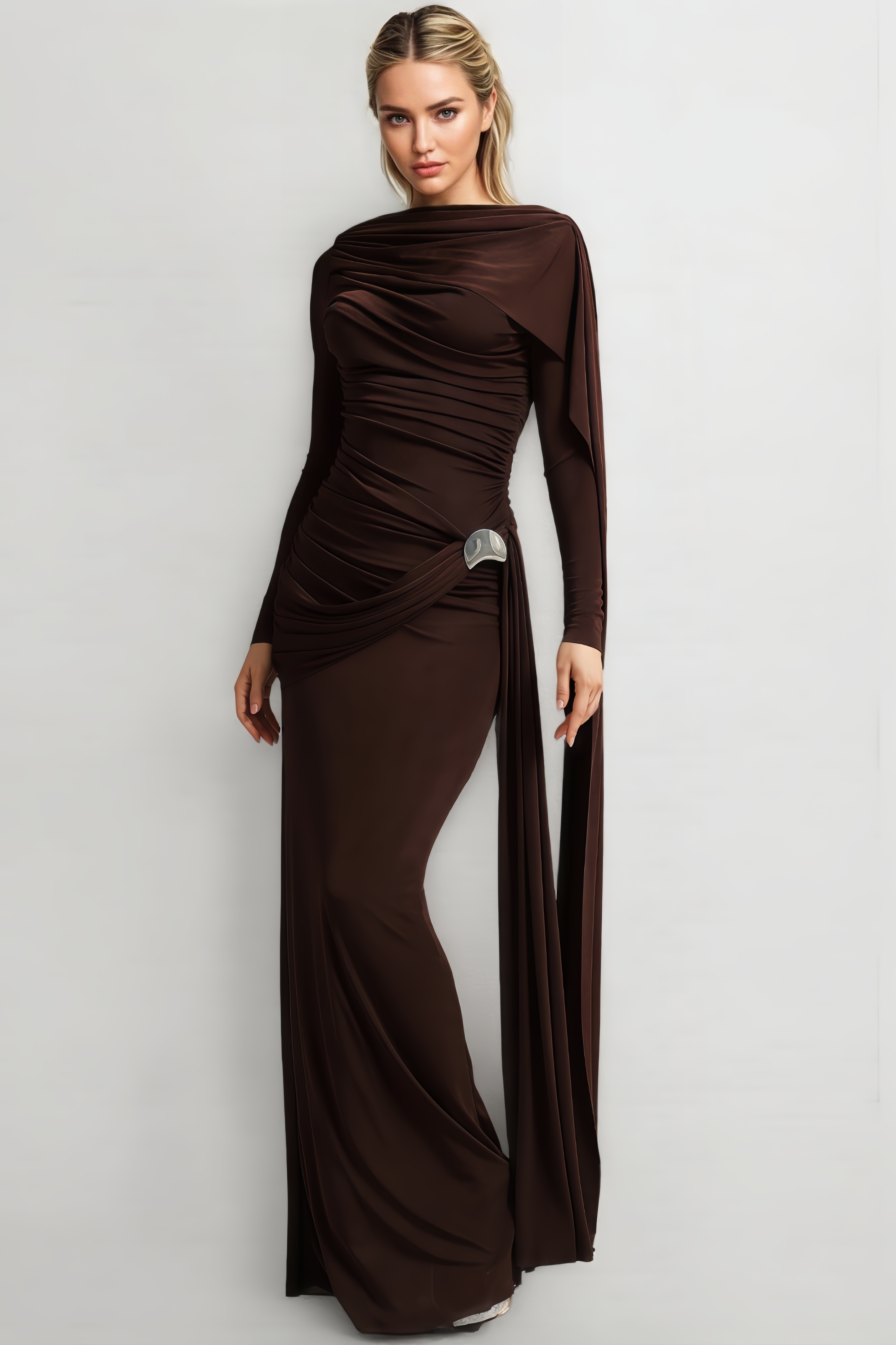 Analu Long-Sleeved Pleated Maxi Dress