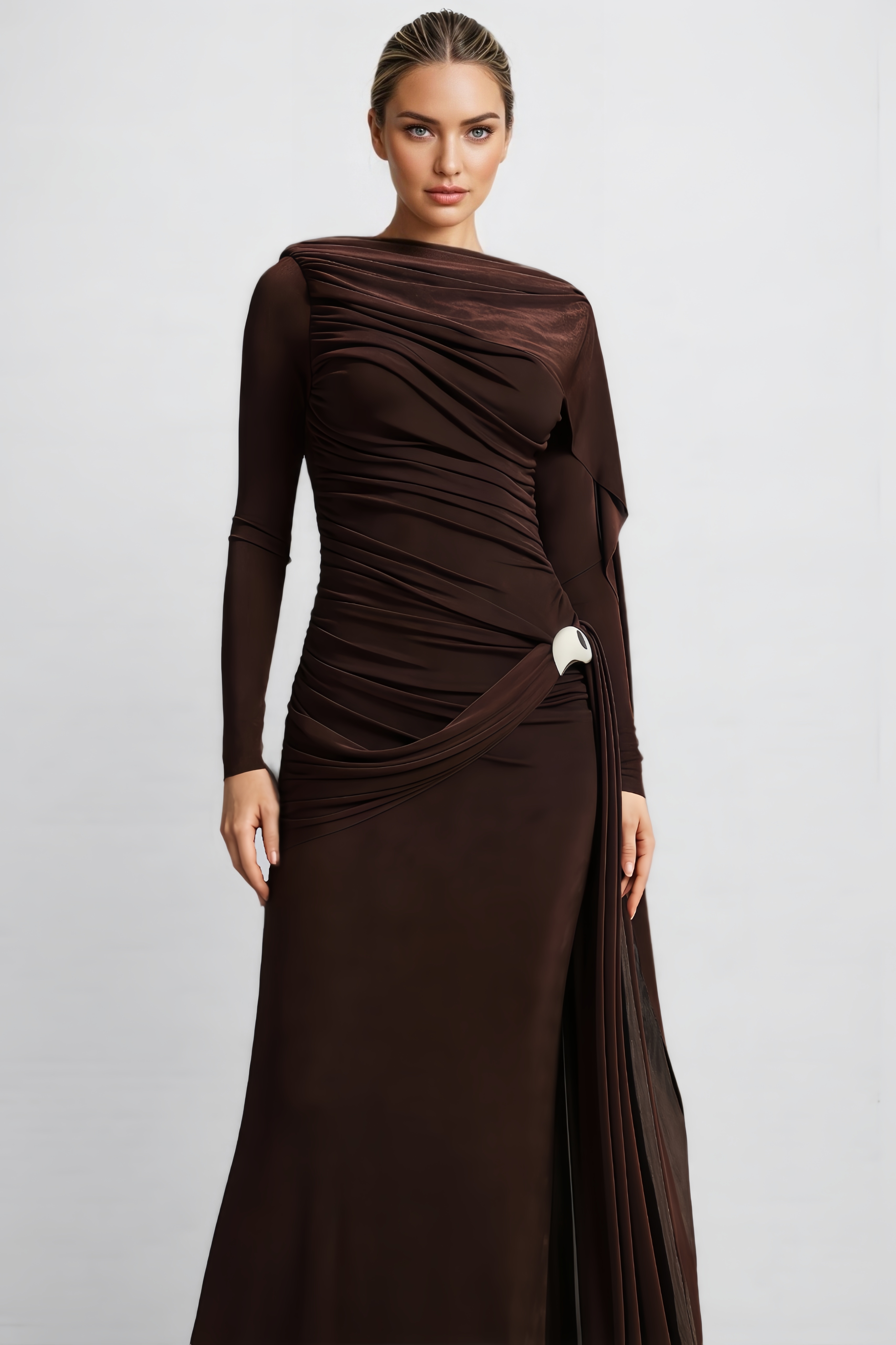 Analu Long-Sleeved Pleated Maxi Dress
