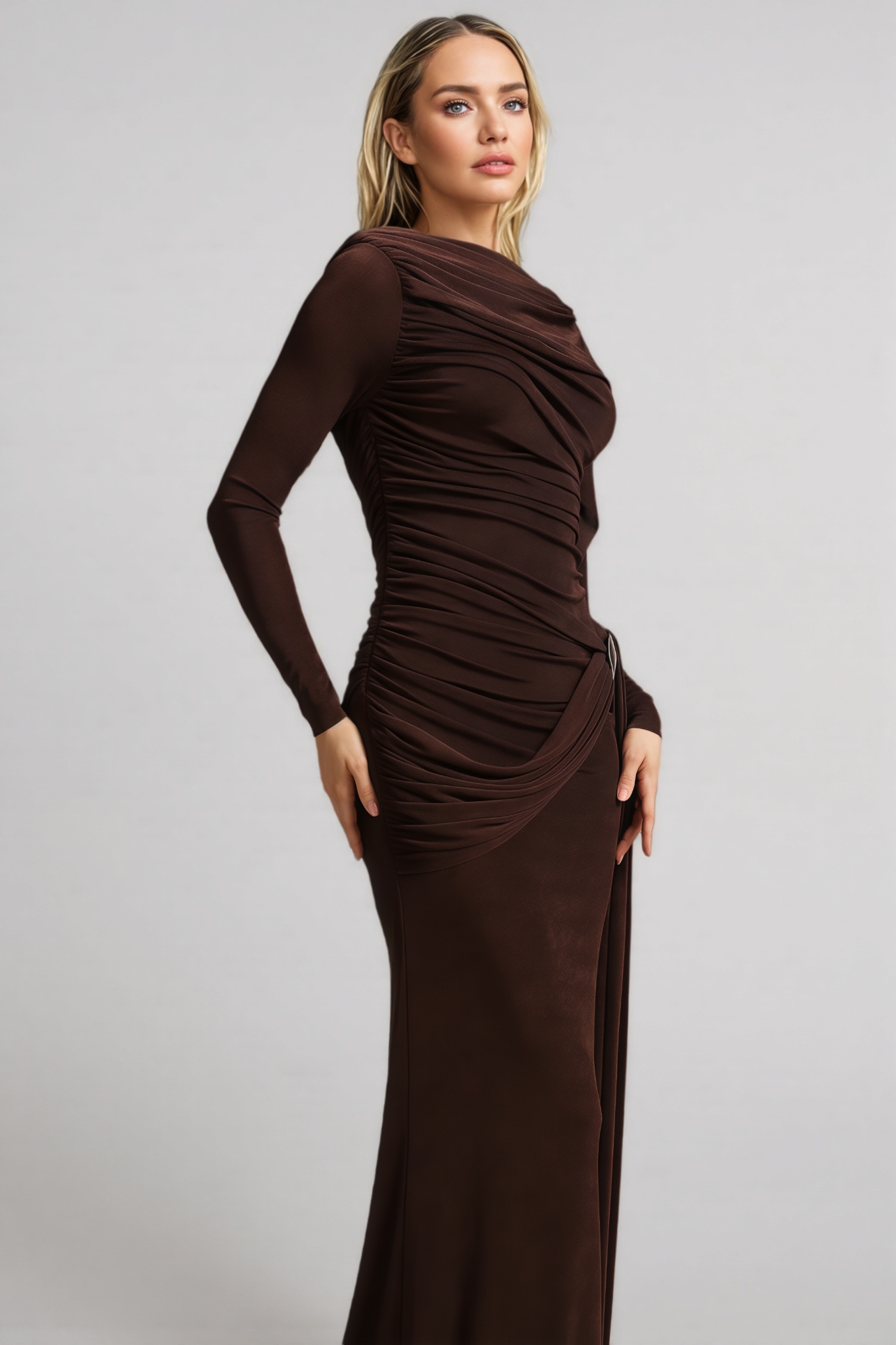 Analu Long-Sleeved Pleated Maxi Dress