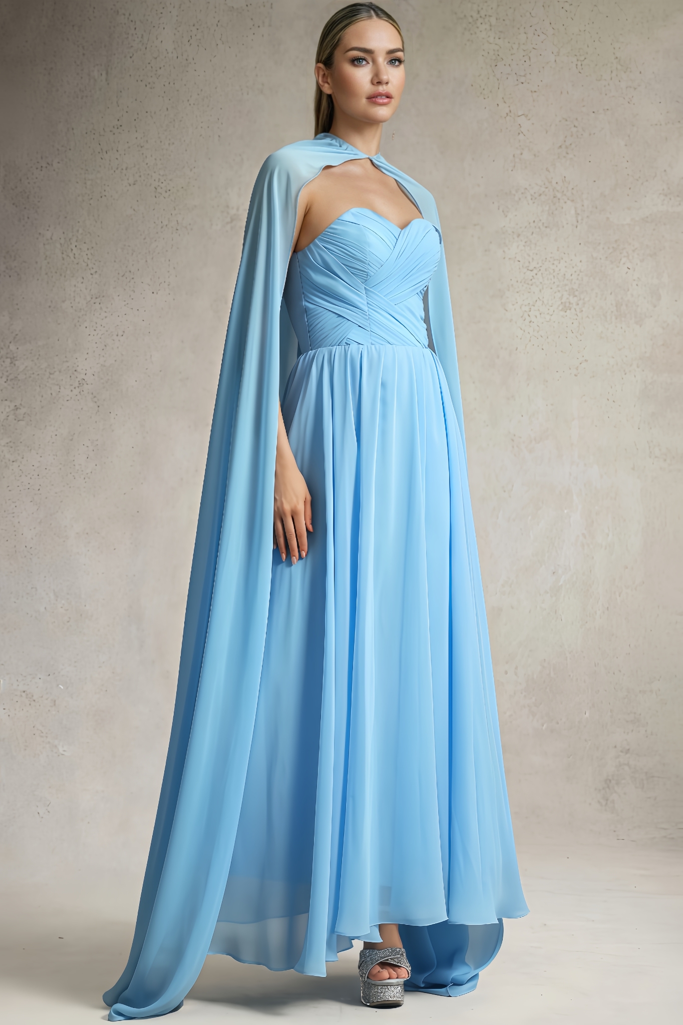 Eero Strapless Pleated Chiffon Maxi Dress