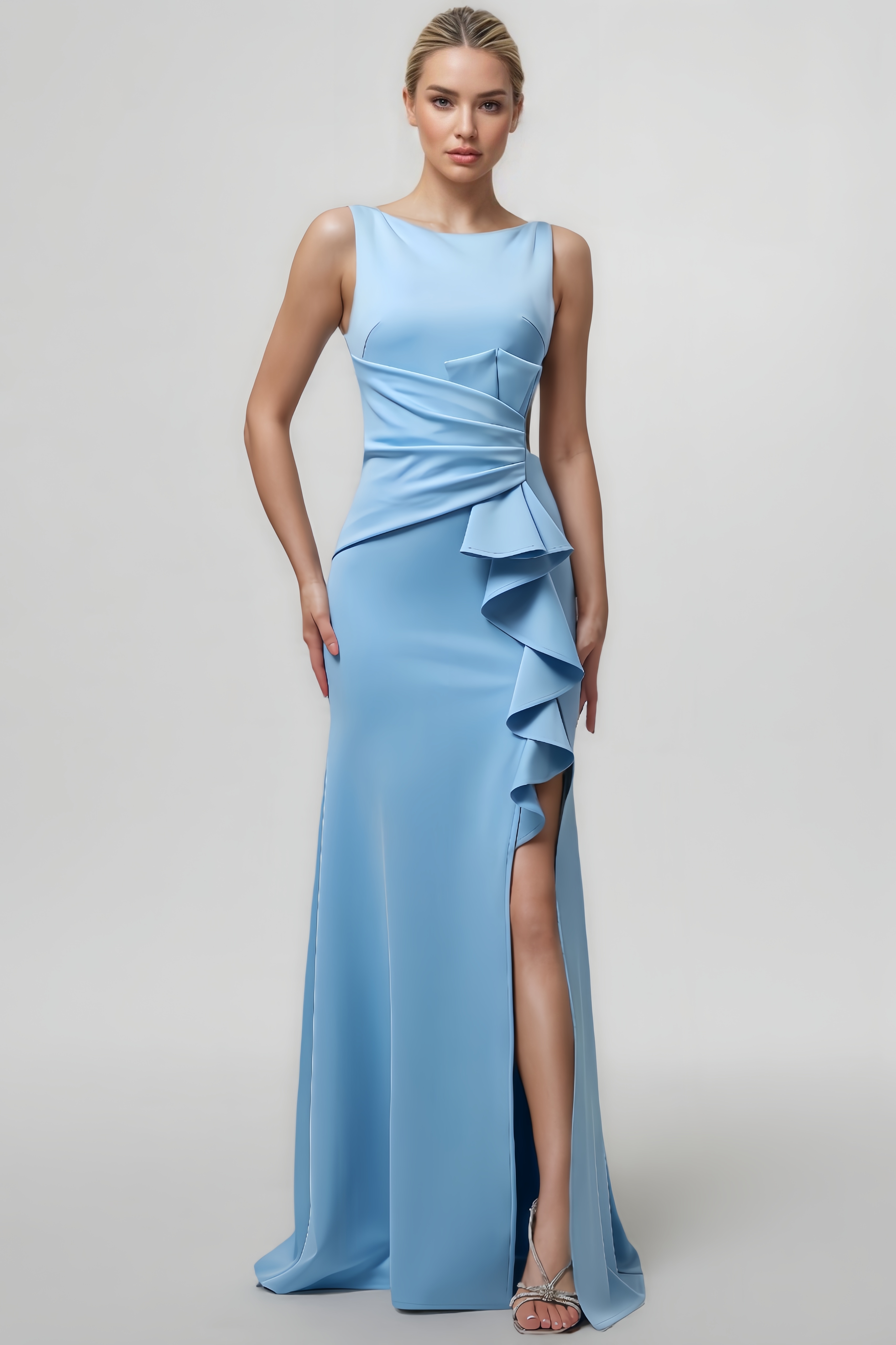 Arwen Sleeveless Ruffle High Slit Maxi Dress