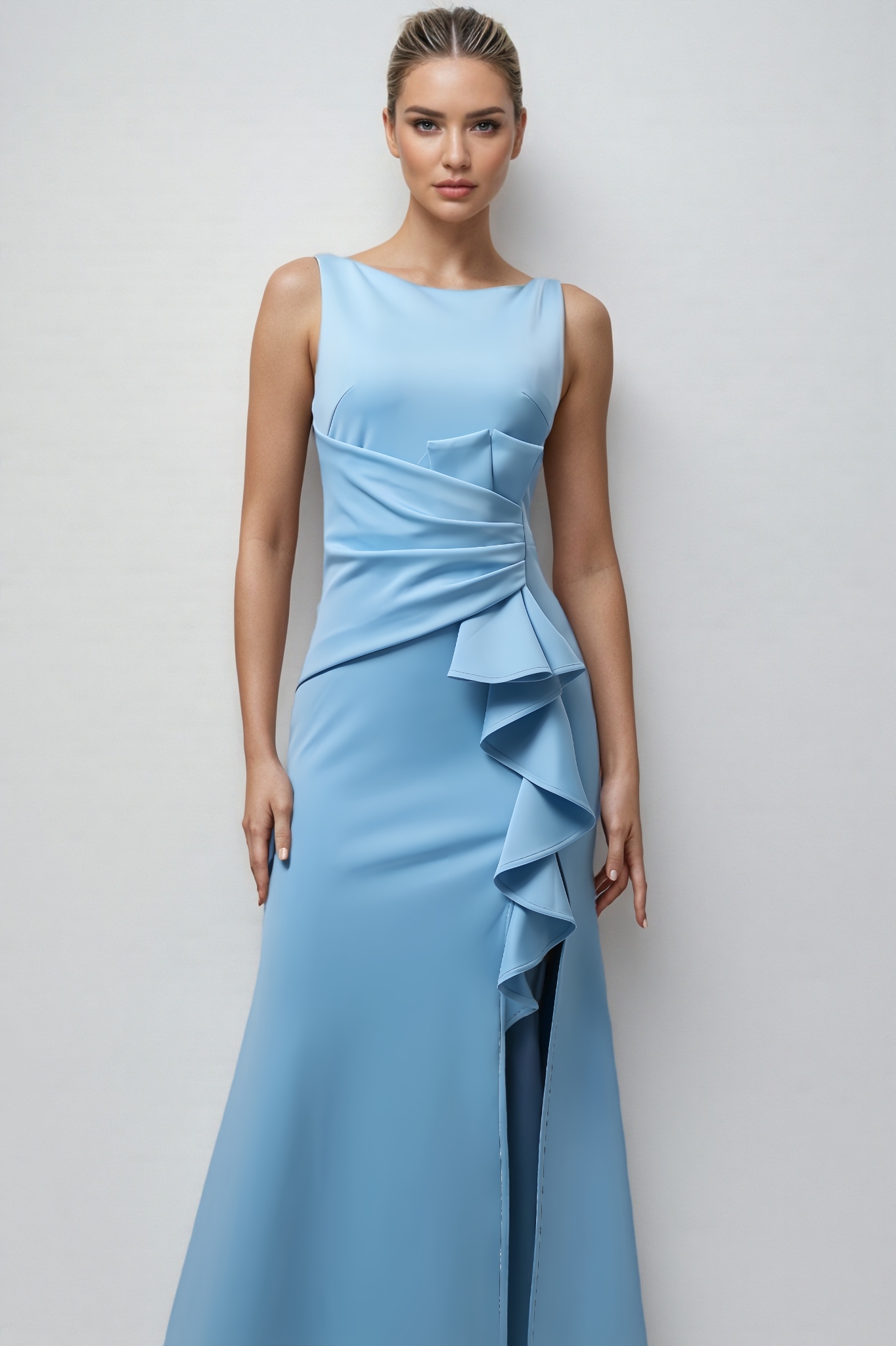 Arwen Sleeveless Ruffle High Slit Maxi Dress