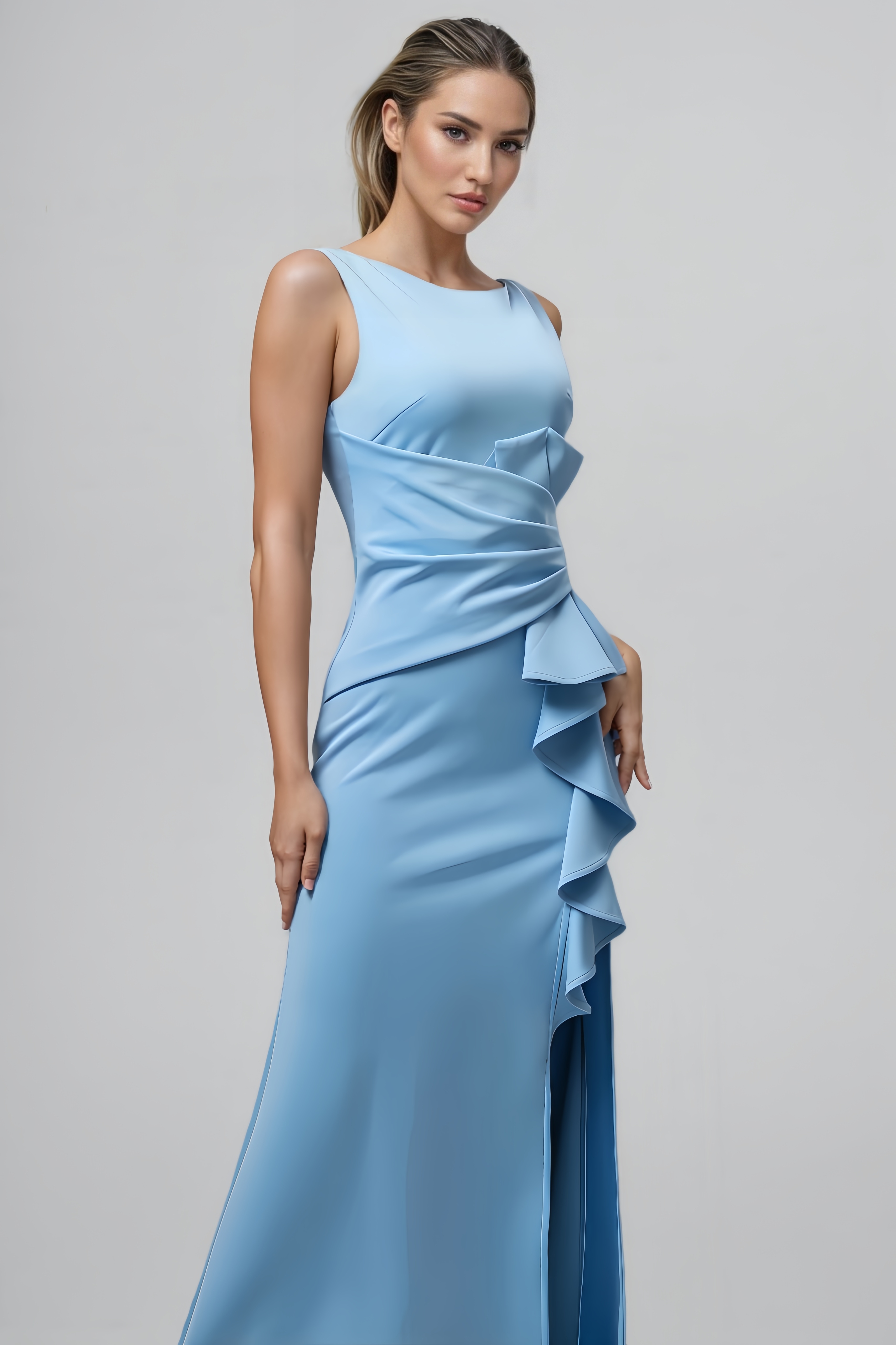 Arwen Sleeveless Ruffle High Slit Maxi Dress