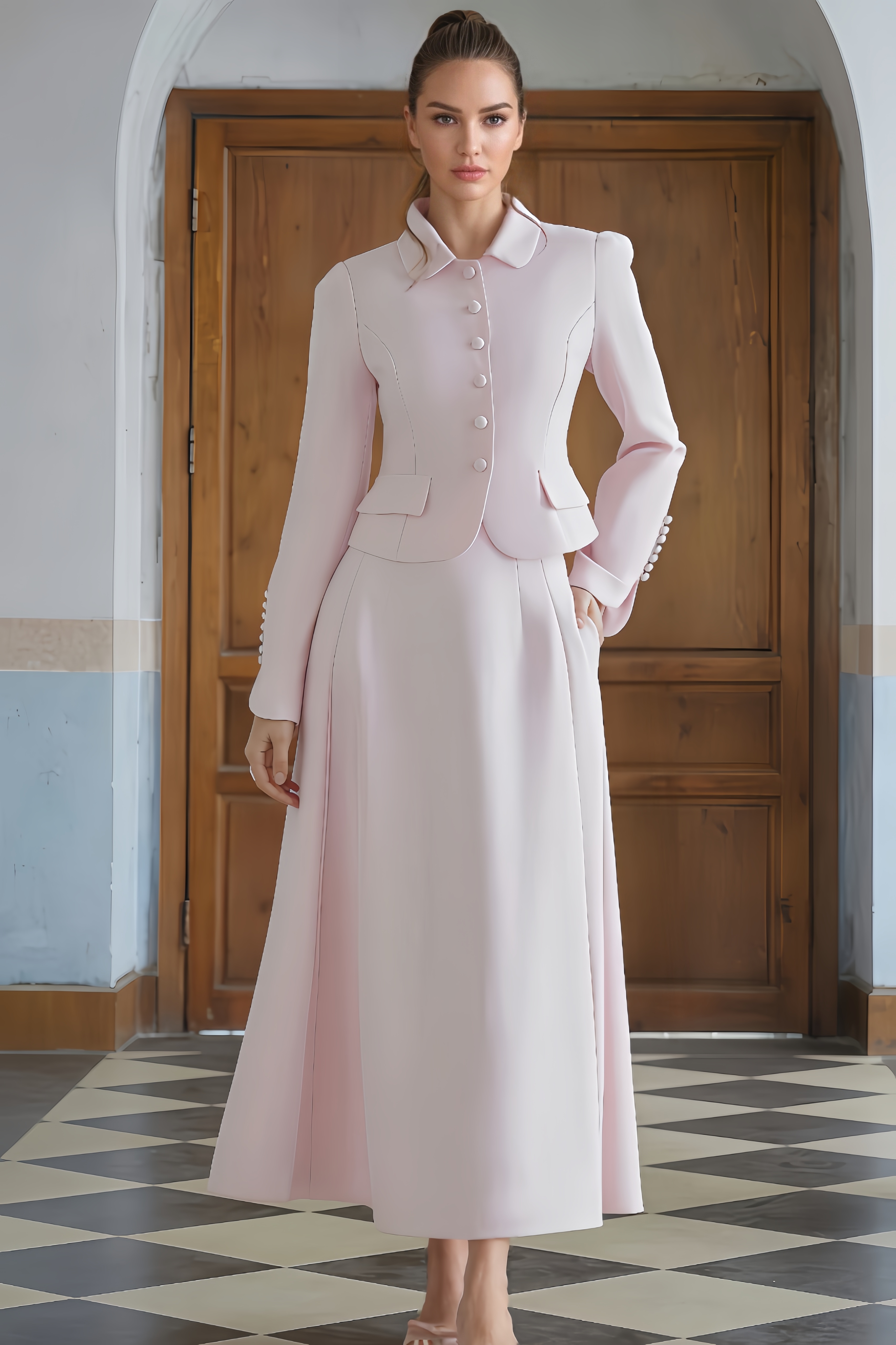 Zatte Collar Jacket & Skirt Set