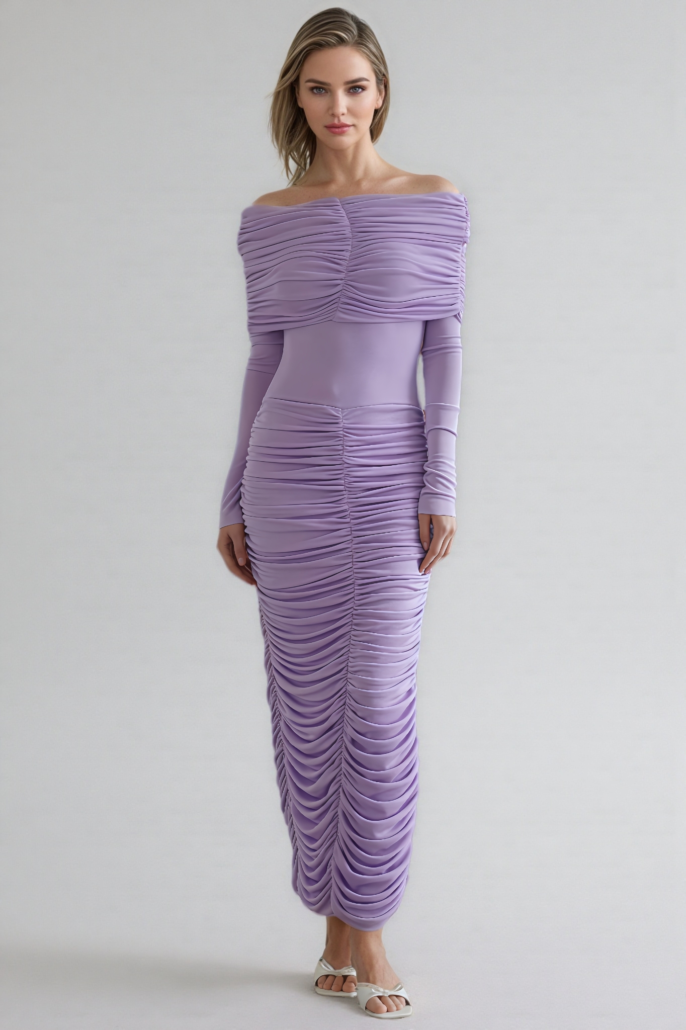 Dazrik Ruched Draped Knit Maxi Dress