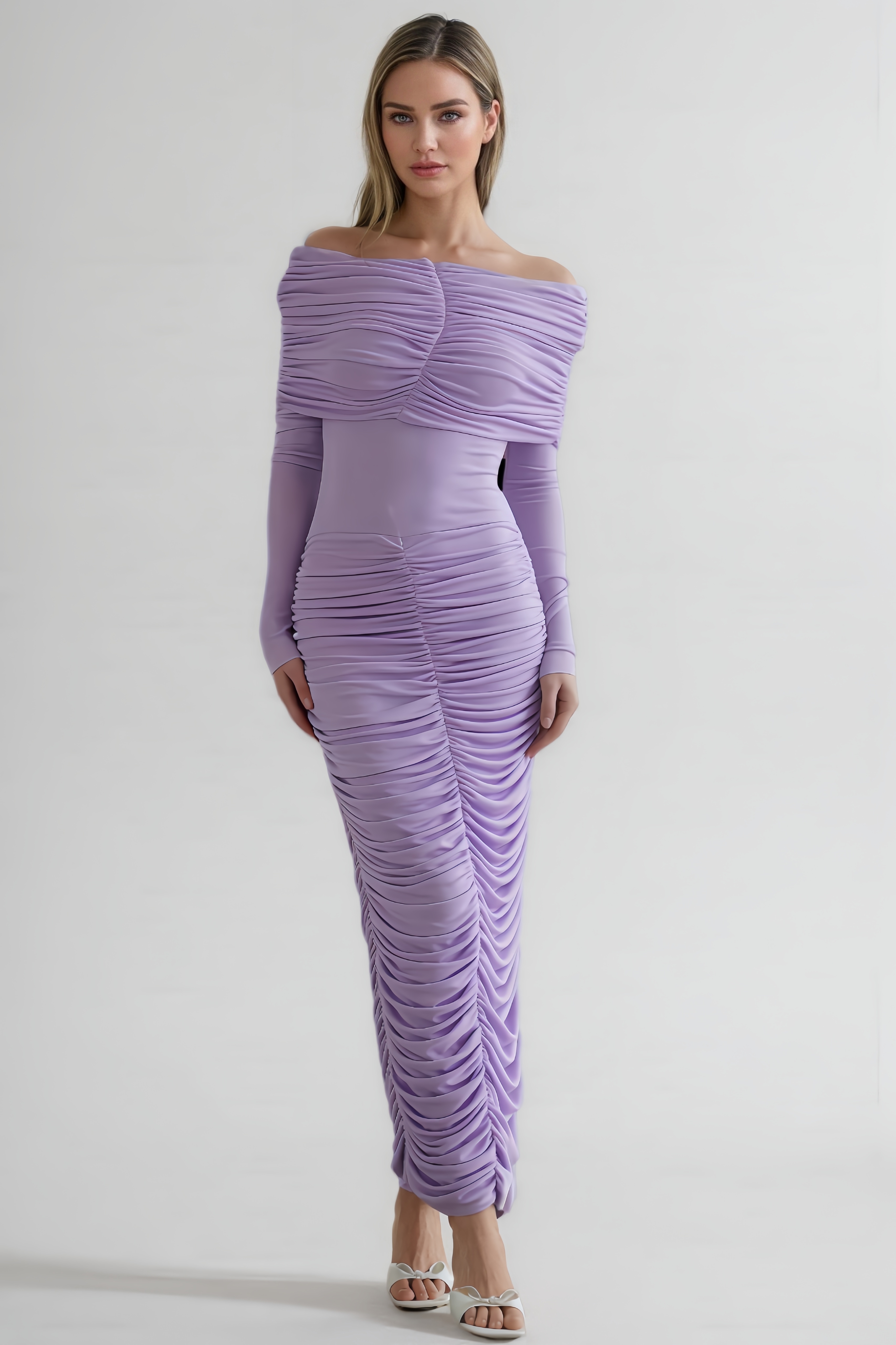 Dazrik Ruched Draped Knit Maxi Dress