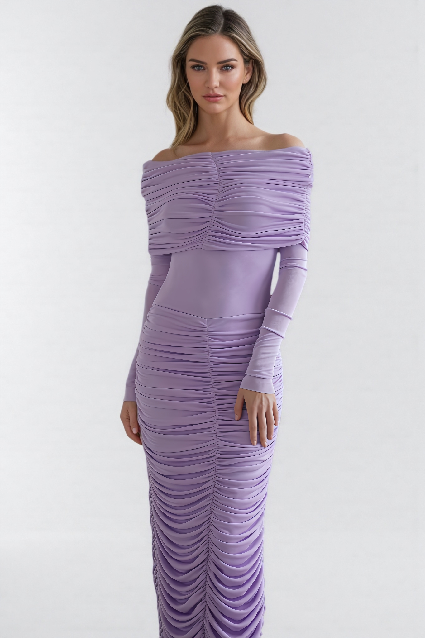 Dazrik Ruched Draped Knit Maxi Dress