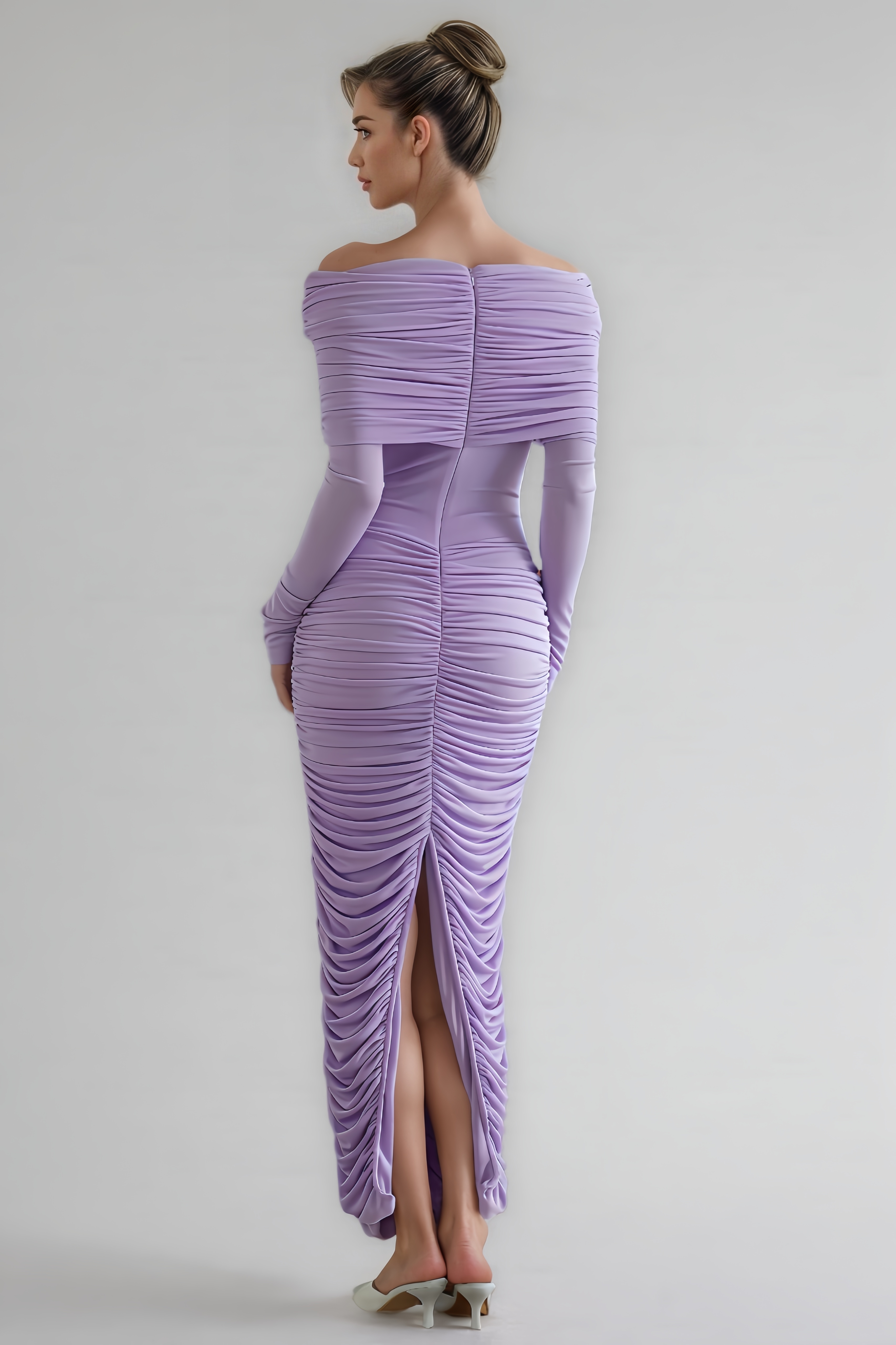 Dazrik Ruched Draped Knit Maxi Dress