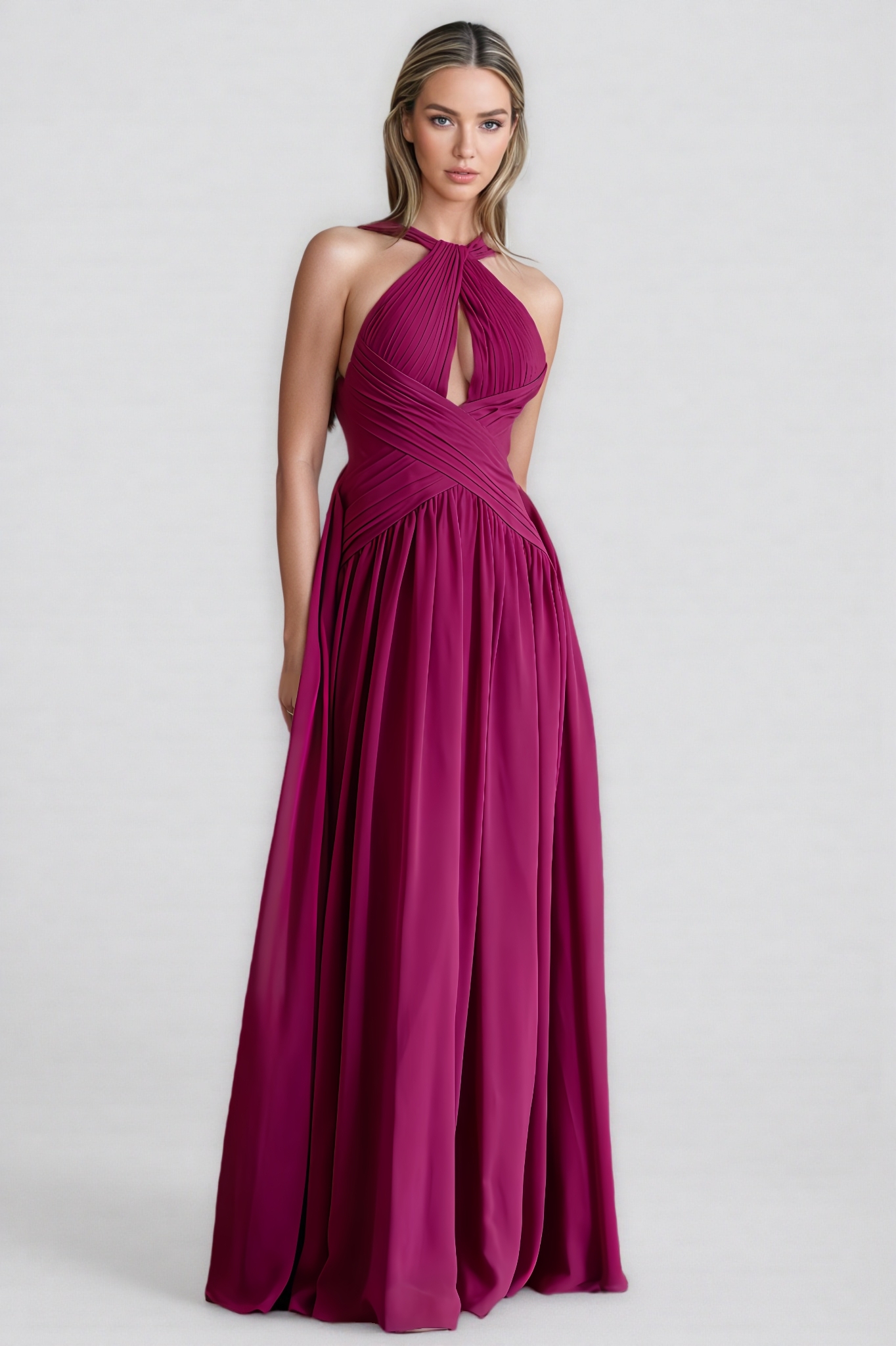 Zoey Cross-Over Pleated Maxi Dress