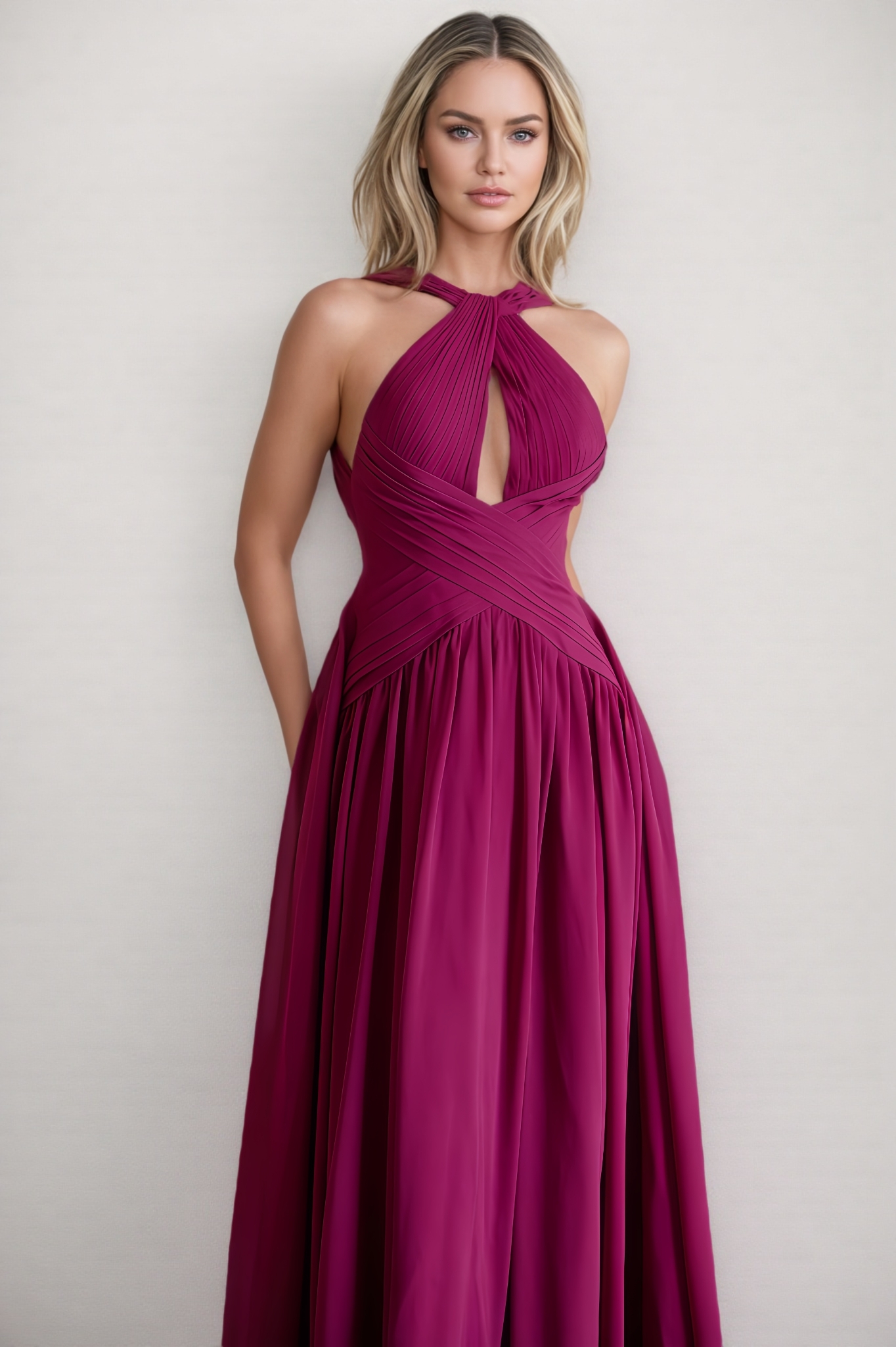 Zoey Cross-Over Pleated Maxi Dress