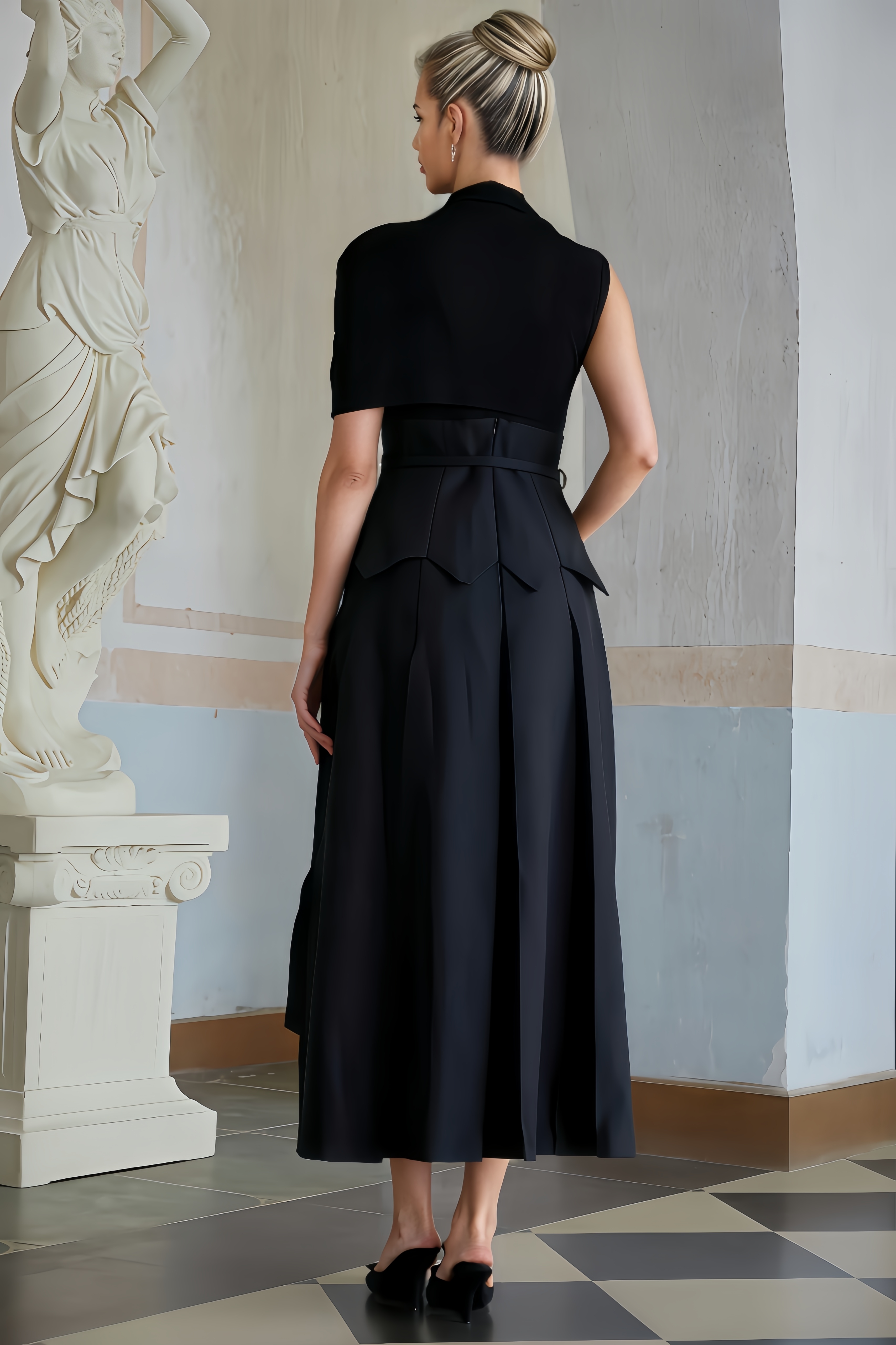 Ellis Asymmetrical Shawl Layered Midi Dress