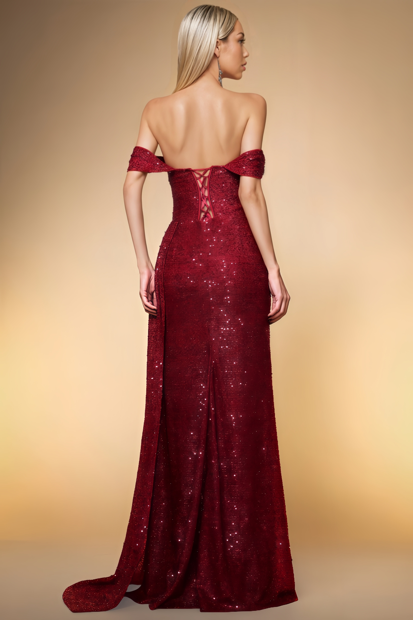 Corek Off-Shoulder Corset Sequined Maxi Dress