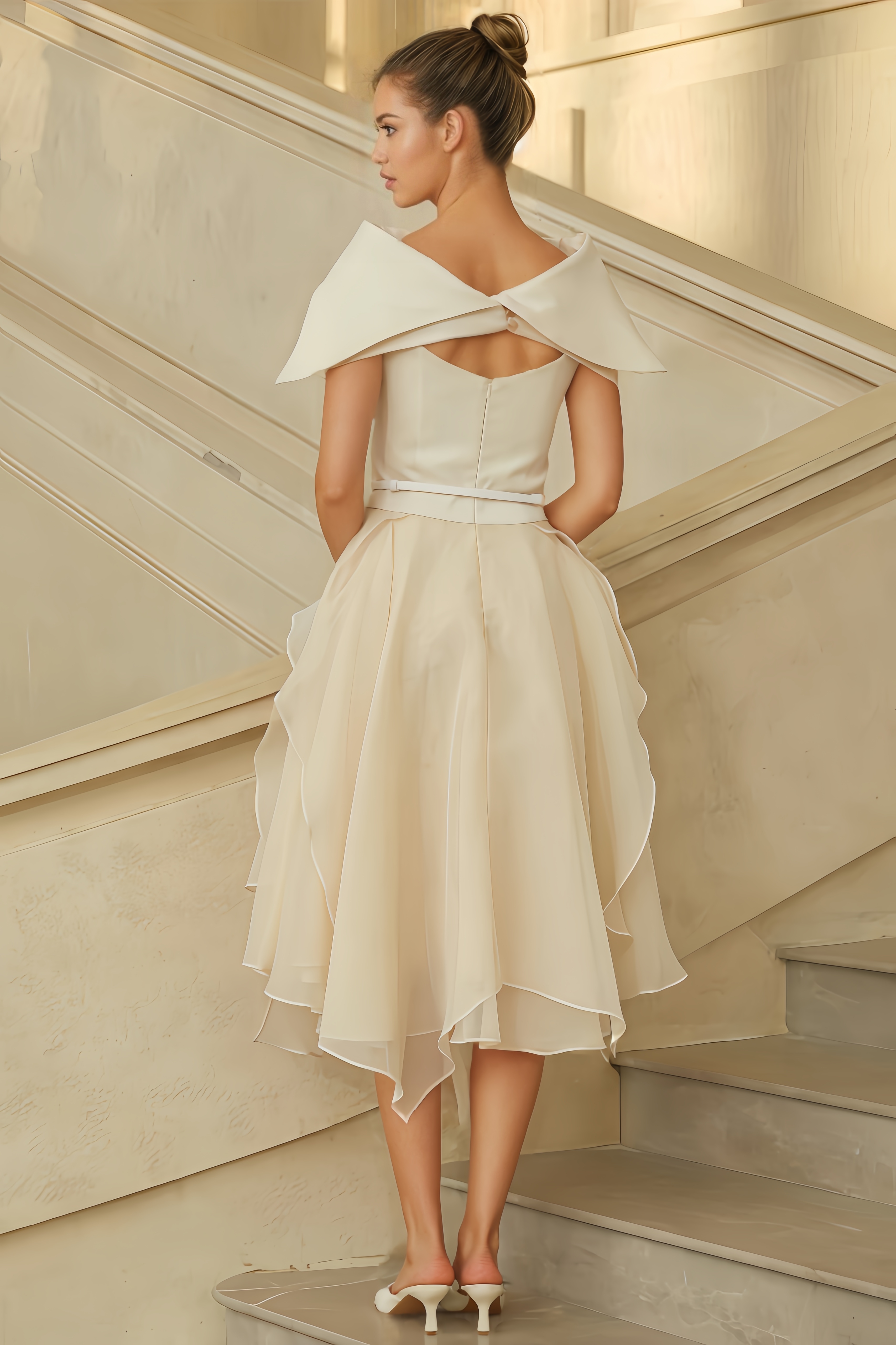 Vali Asymmetrical Shawl & Tulle Panel Dress Set