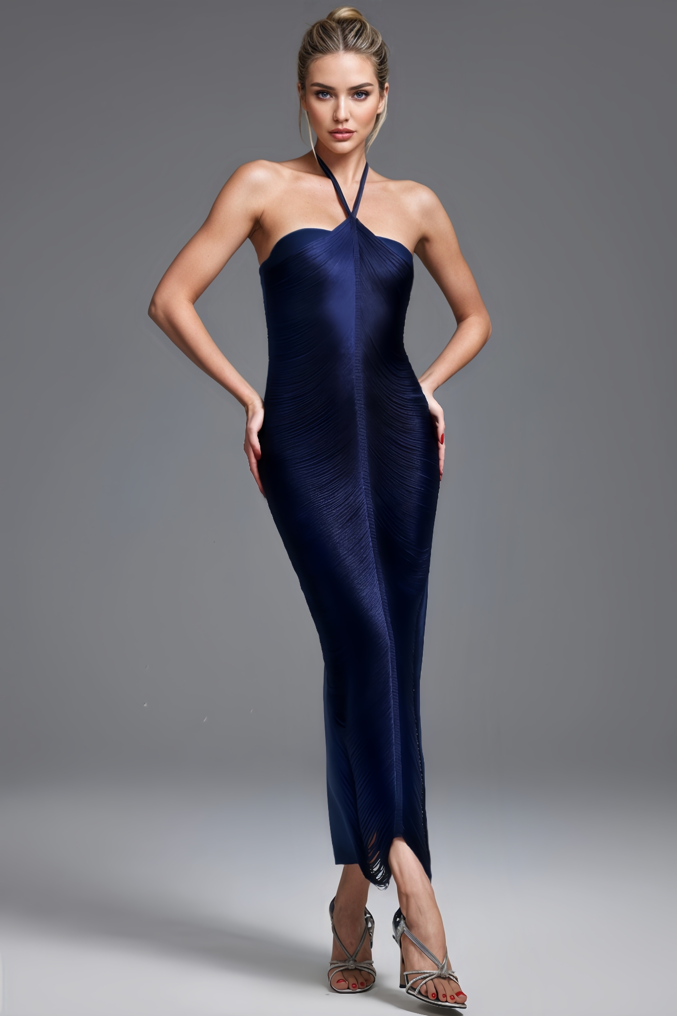 Saige Classic Contour Halter Fringe Maxi Dress