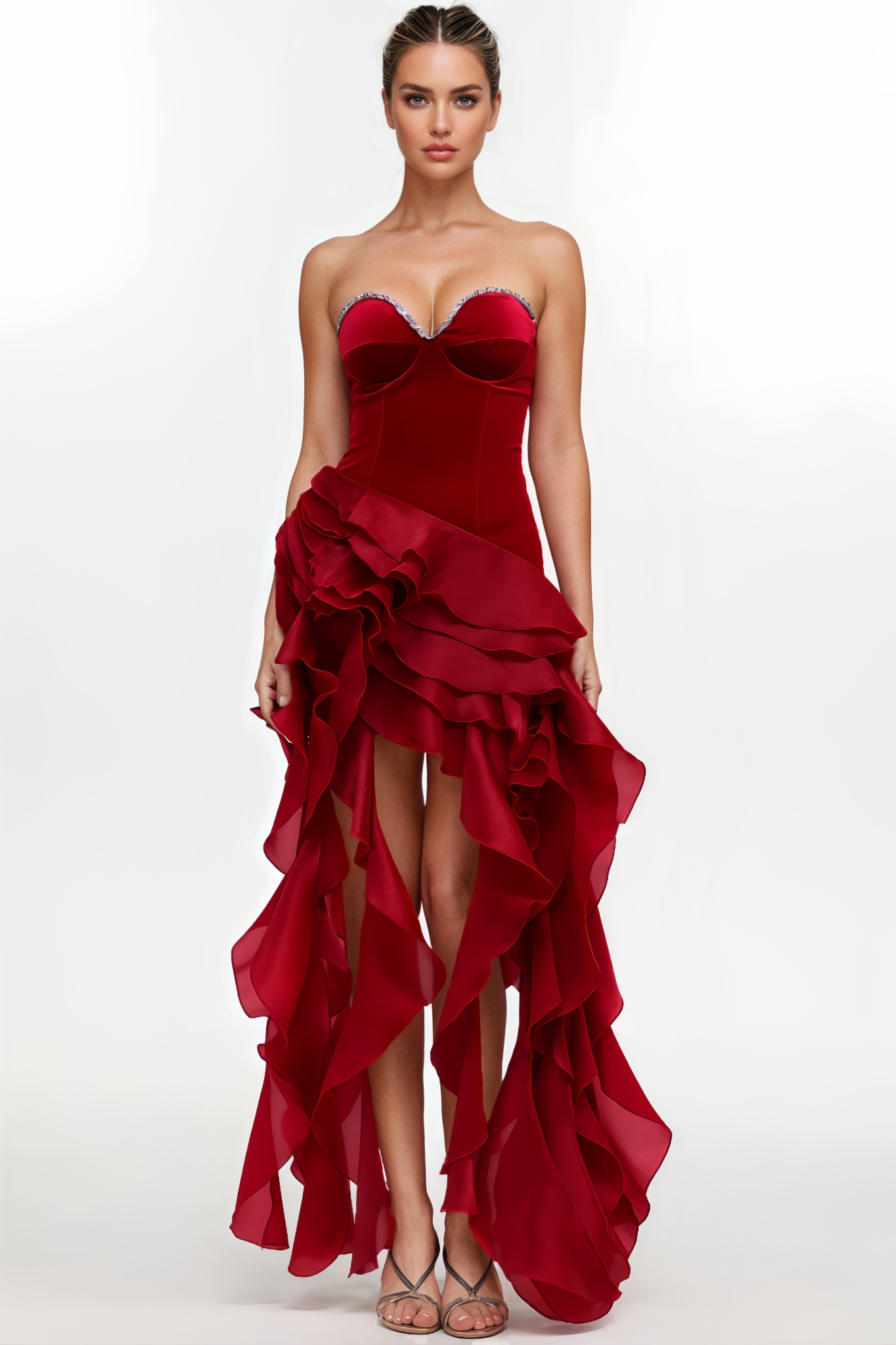 Lumnea Strapless Ruffle Velvet Mini Dress