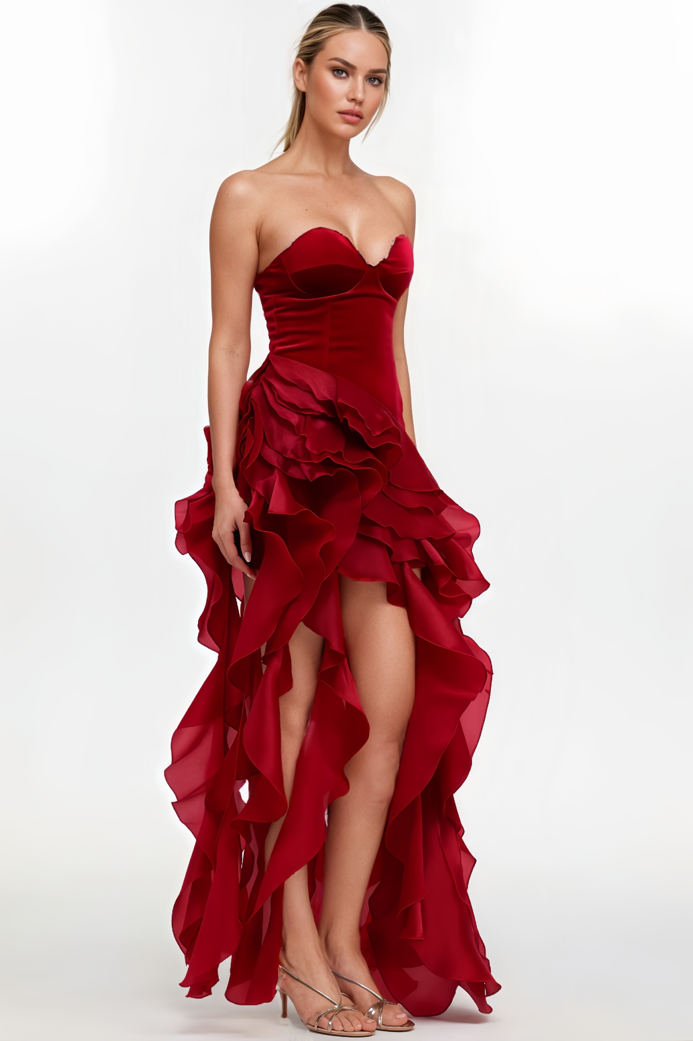 Lumnea Strapless Ruffle Velvet Mini Dress