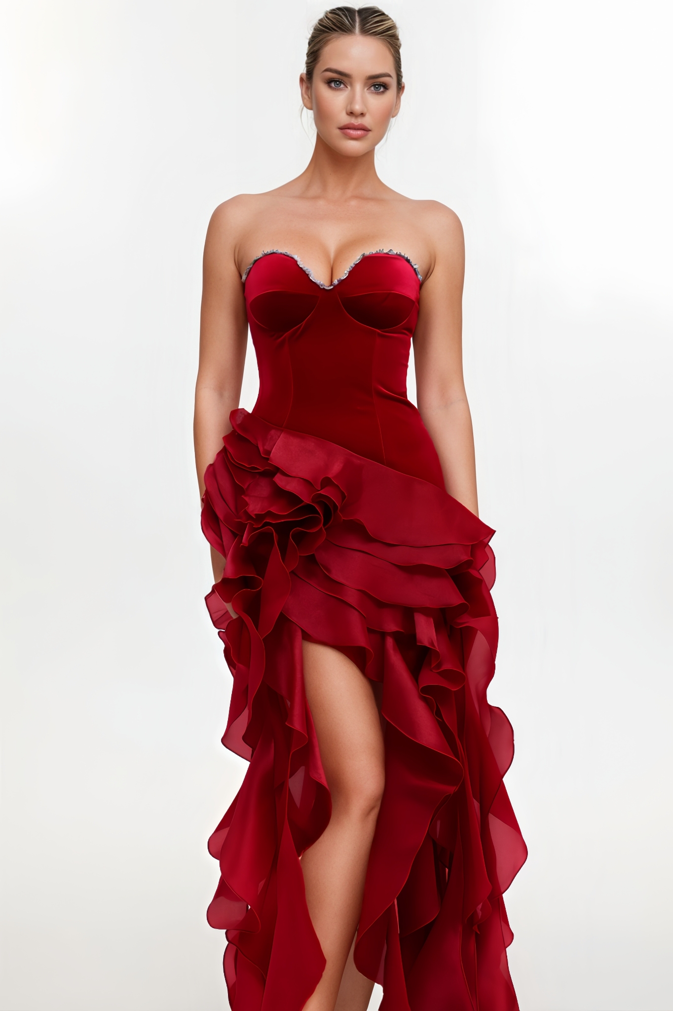 Lumnea Strapless Ruffle Velvet Mini Dress