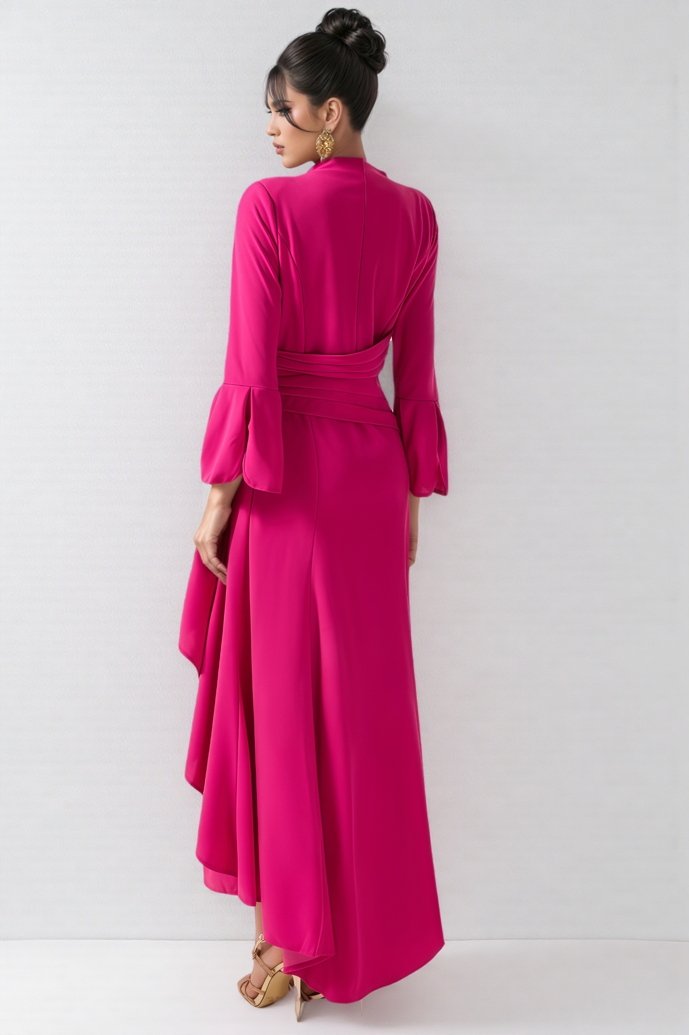 Indra Solid Pleated Split Midi Dress