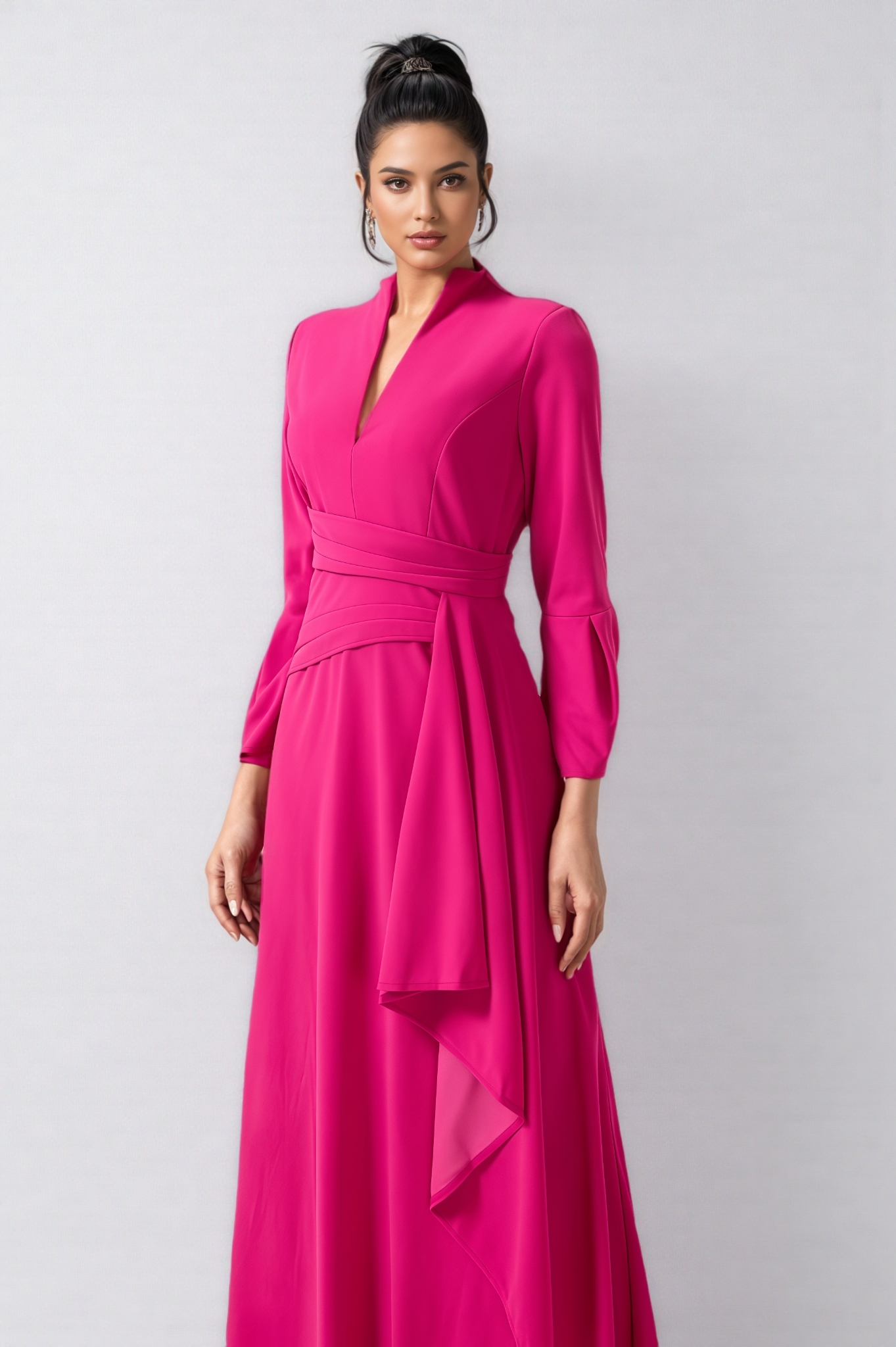 Indra Solid Pleated Split Midi Dress