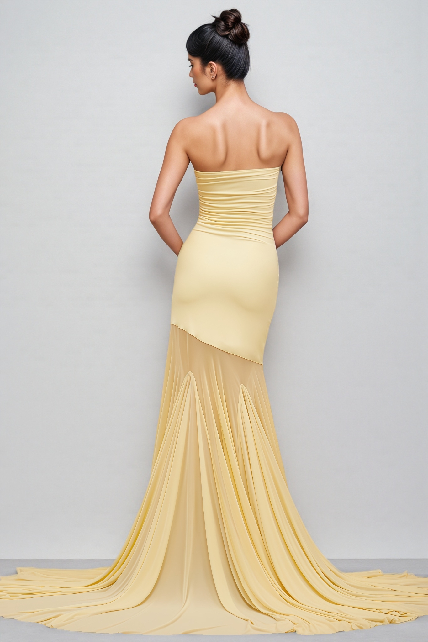 Arantxa Yellow Off Shoulder Sheer Tulle Maxi Dress