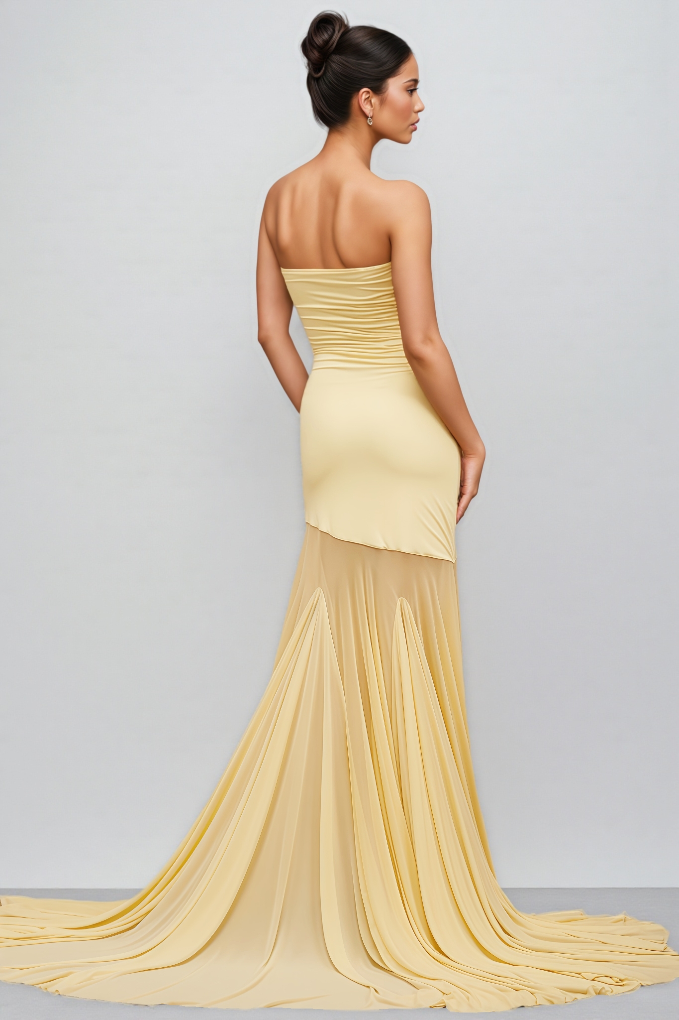 Arantxa Yellow Off Shoulder Sheer Tulle Maxi Dress