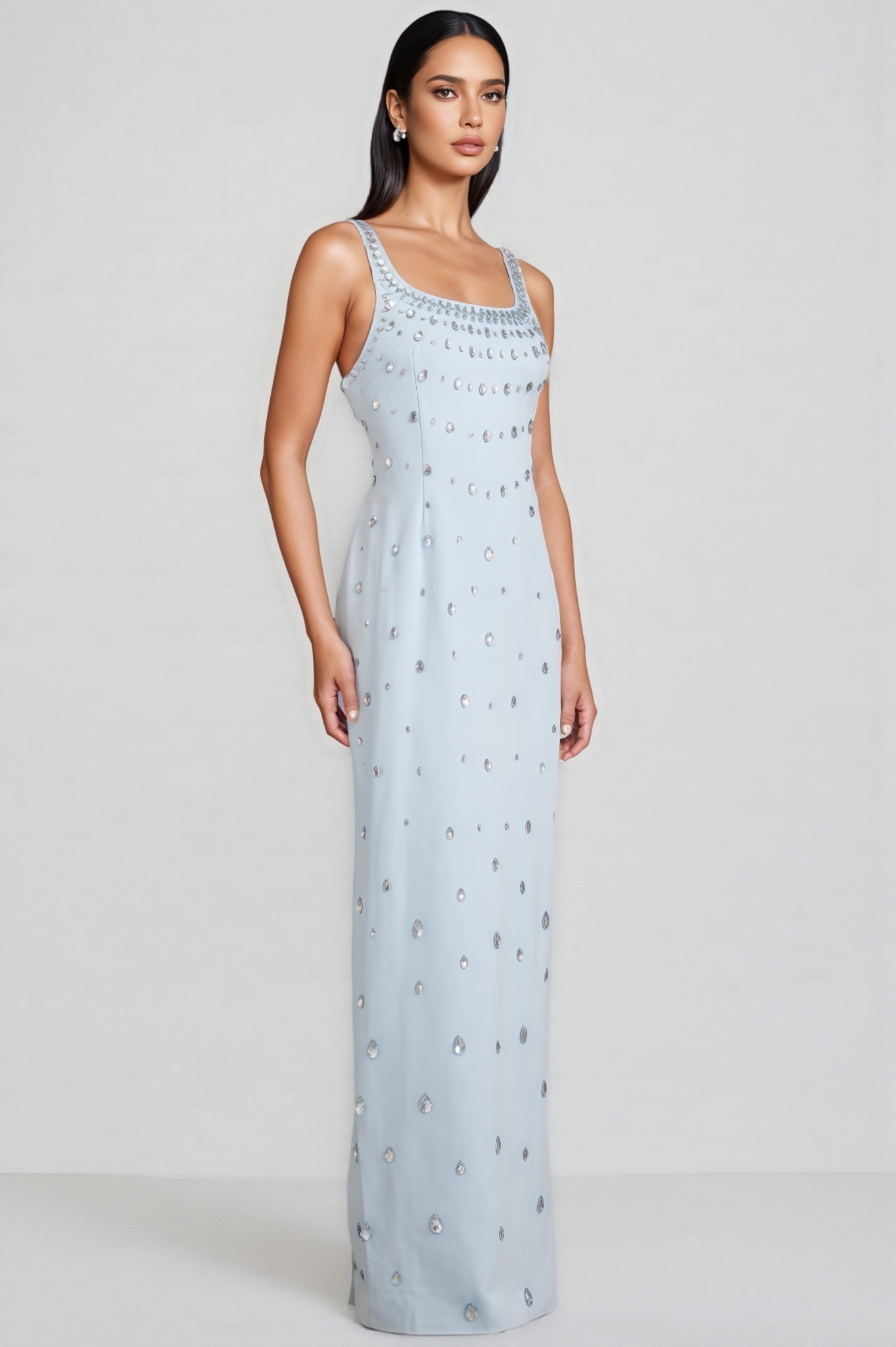 Phaelk Blue Beaded Diamond Maxi Dress