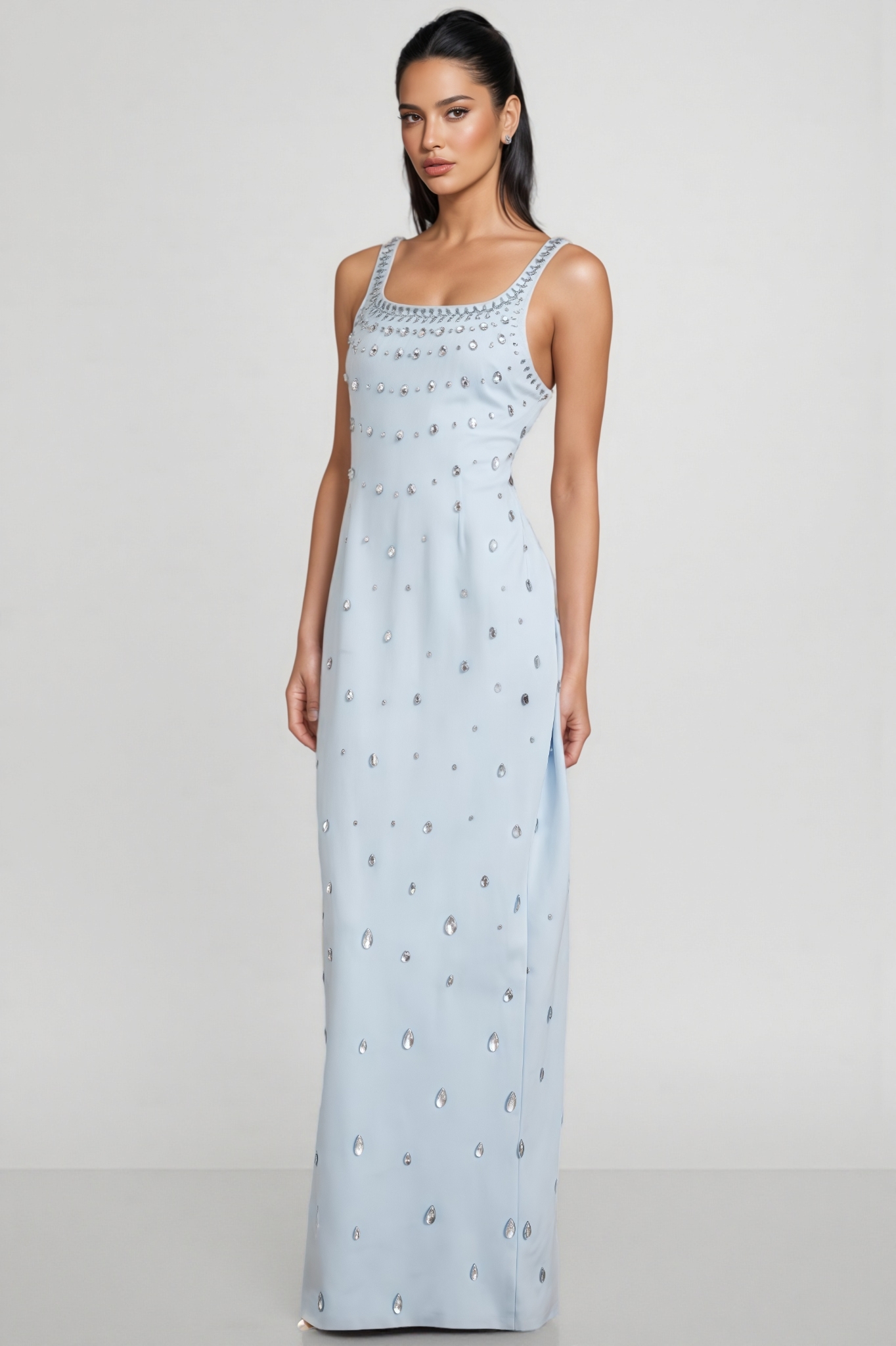 Phaelk Blue Beaded Diamond Maxi Dress
