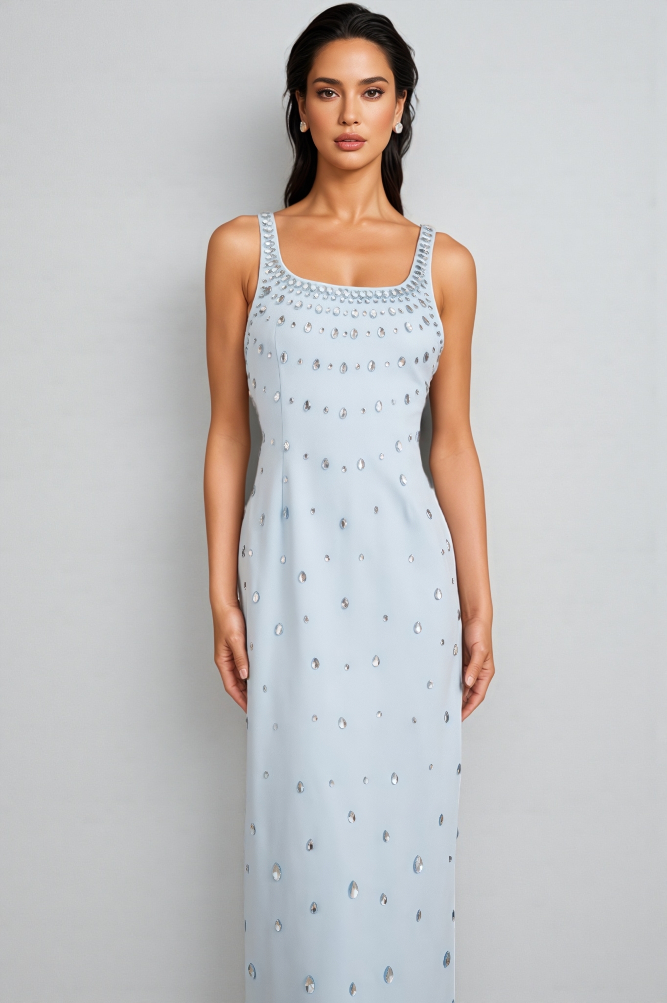 Phaelk Blue Beaded Diamond Maxi Dress