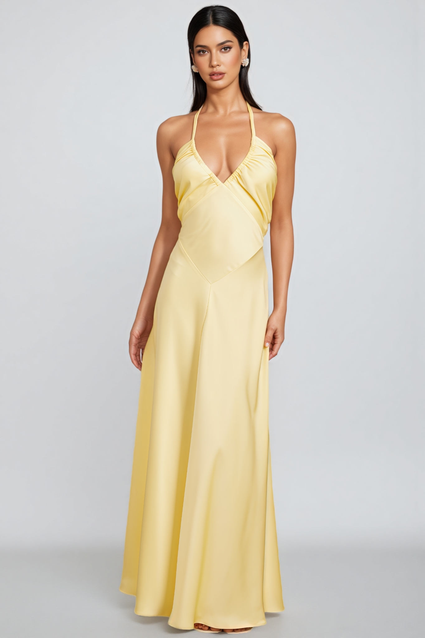 Zadiy Yellow Tie Neck Backless Maxi Dress