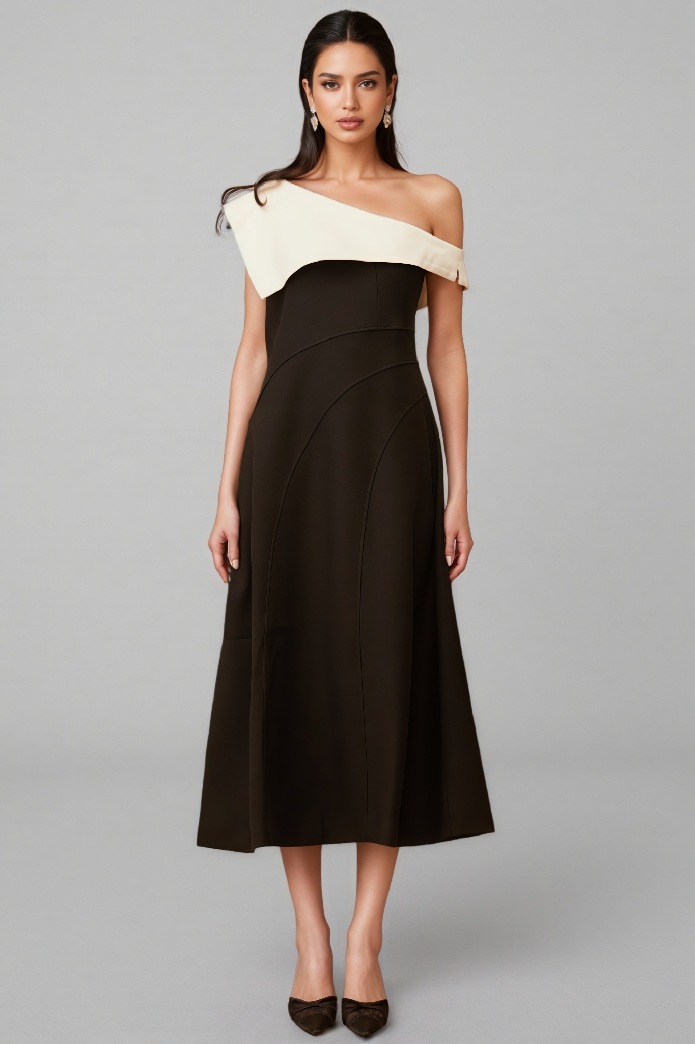 Aurore Color Block Asymmetrical Midi Dress