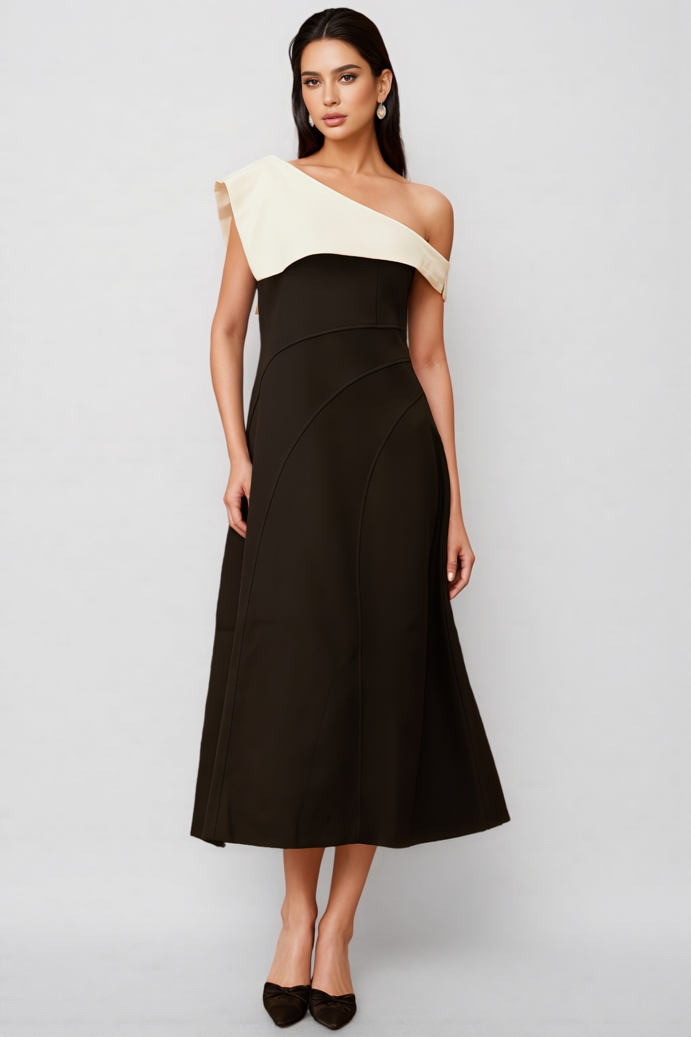 Aurore Color Block Asymmetrical Midi Dress