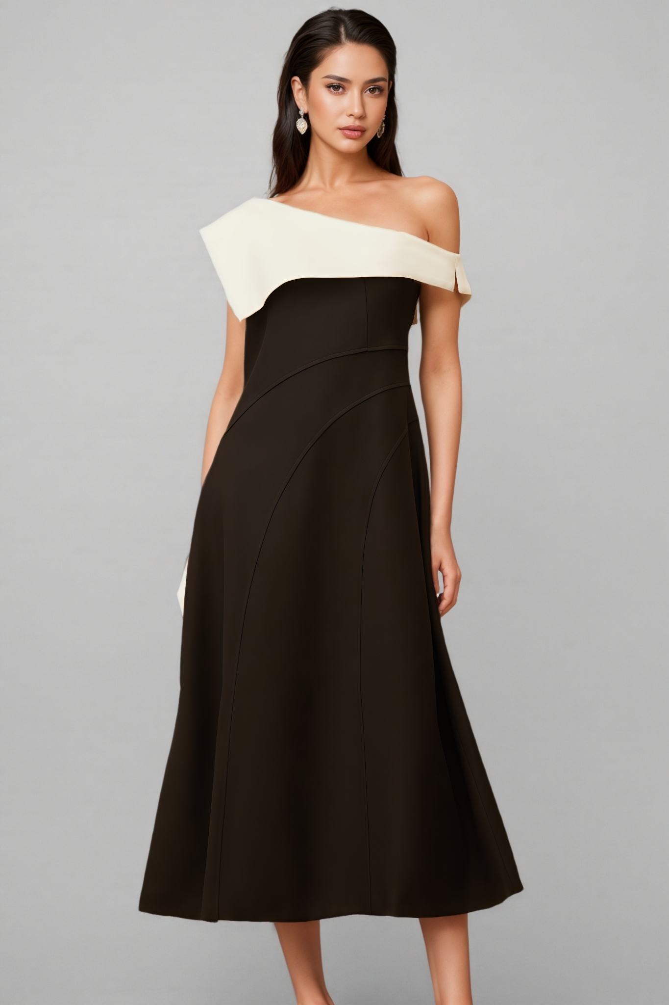 Aurore Color Block Asymmetrical Midi Dress