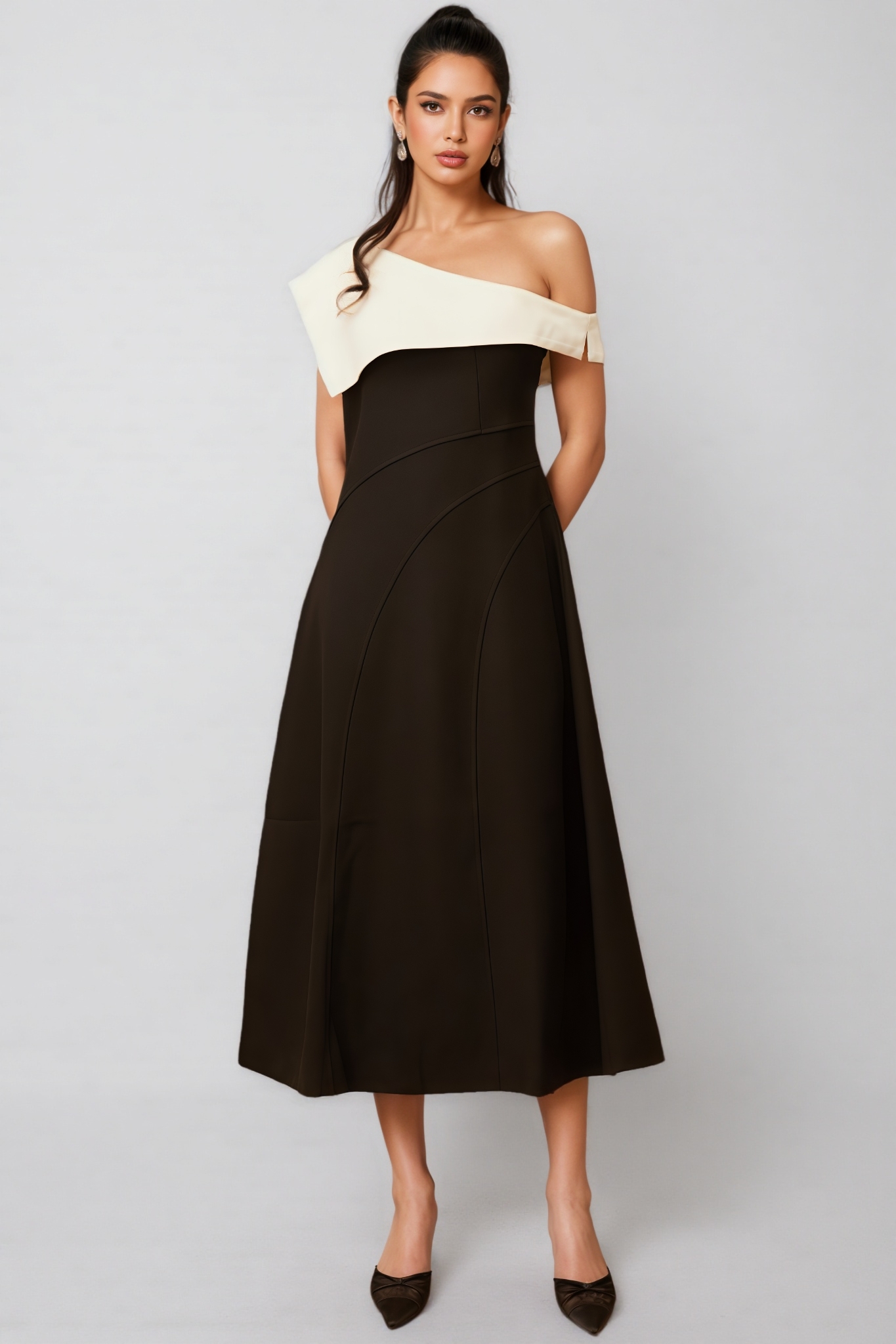 Aurore Color Block Asymmetrical Midi Dress