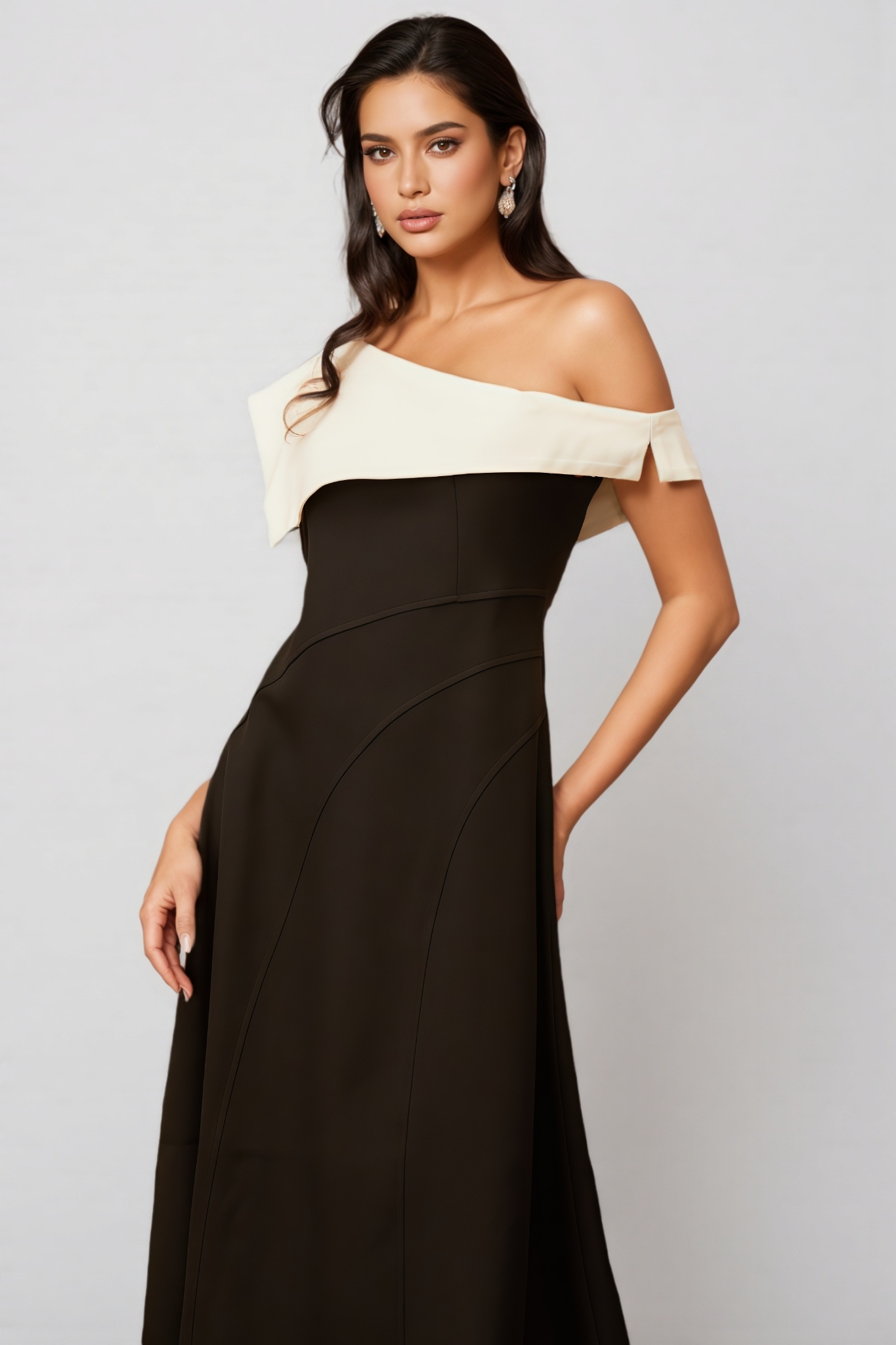 Aurore Color Block Asymmetrical Midi Dress