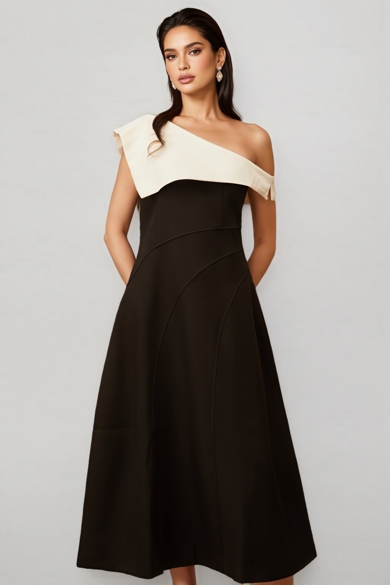 Aurore Color Block Asymmetrical Midi Dress