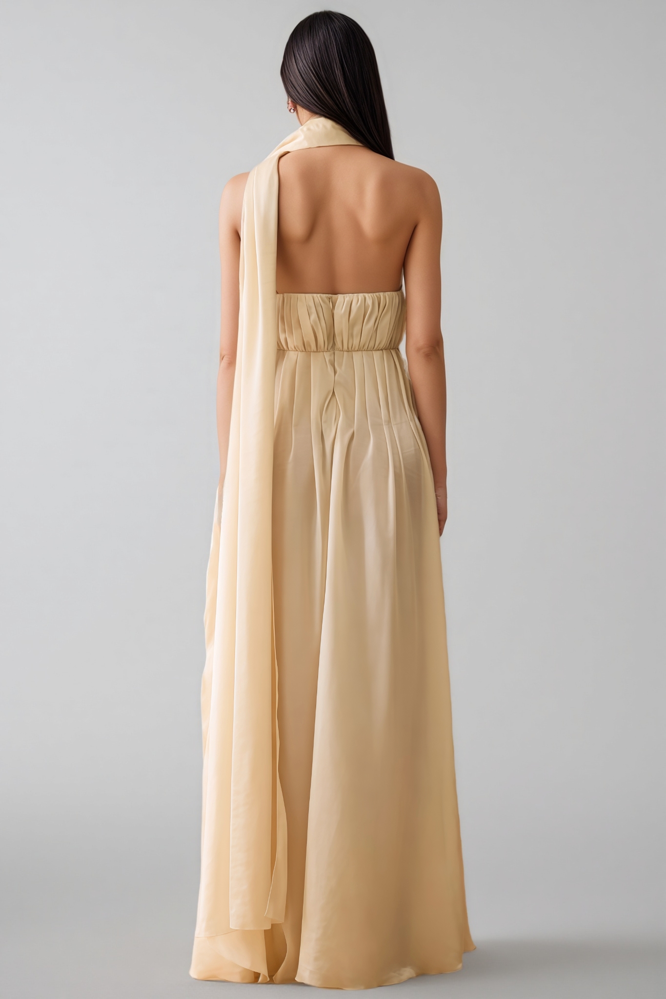 Bonnie Plunge Neck Scarf-detail Draped Maxi Dress