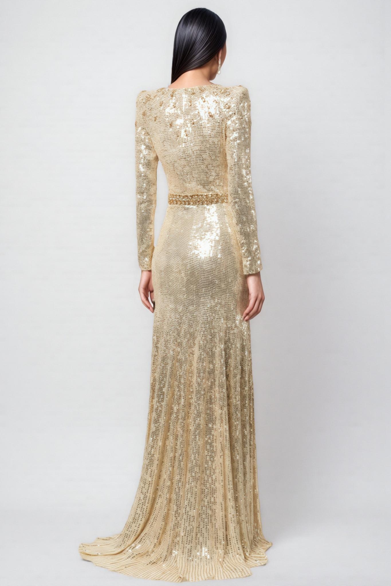 Kania Diamond Encrusted Gold Sequin Maxi Dress