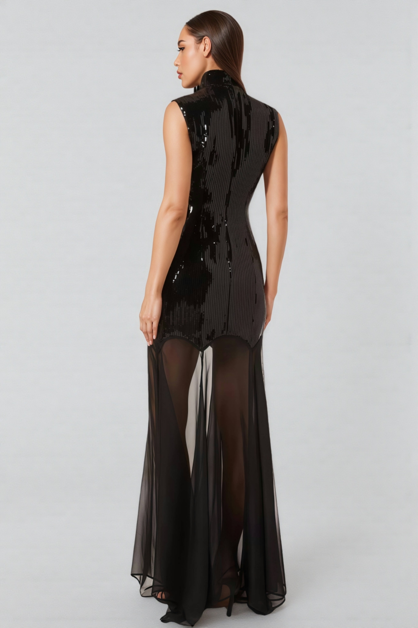 Mayads High Neck Sequin Mesh Maxi Dress