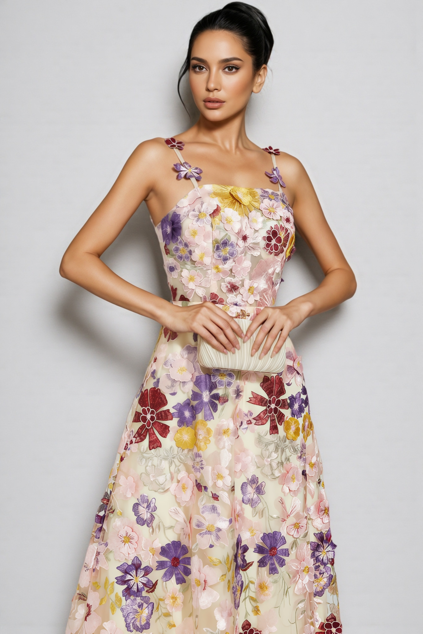 Carlota Flower Embroidery Maxi Dress