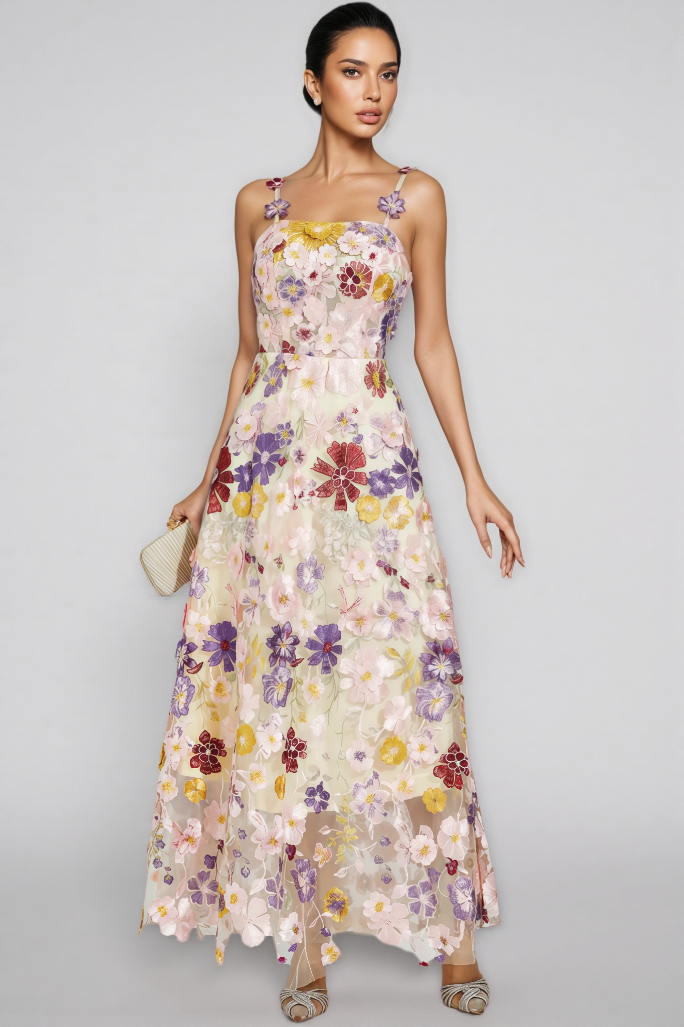 Carlota Flower Embroidery Maxi Dress
