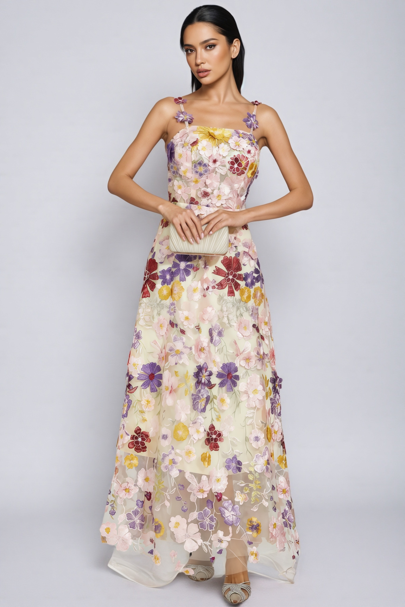 Carlota Flower Embroidery Maxi Dress