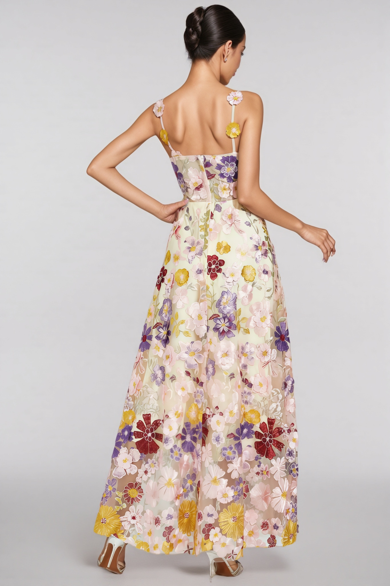 Carlota Flower Embroidery Maxi Dress