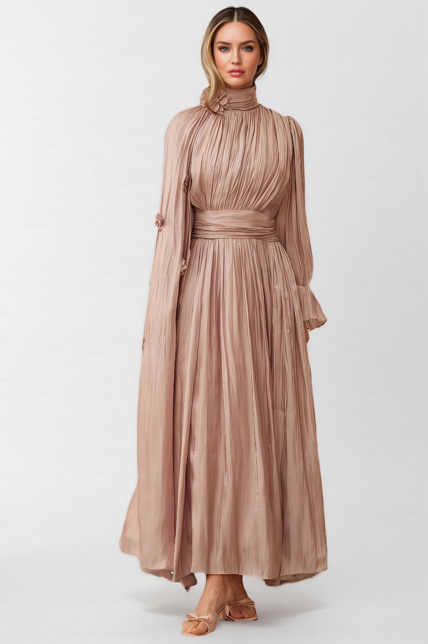 Niall Floral Pleated Cape Maxi Dress